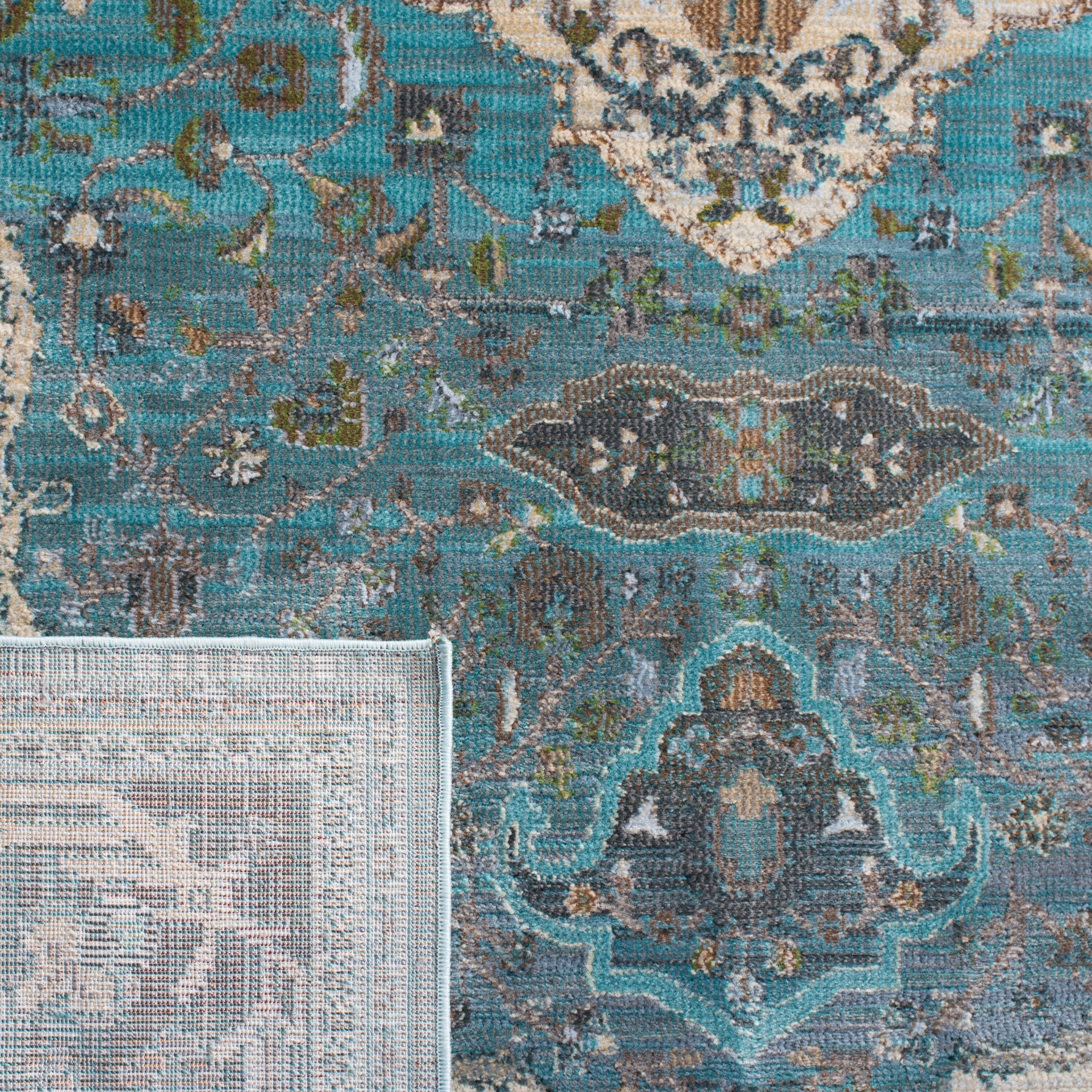 Luxor Turquoise and Beige Hand-Knotted Runner Rug