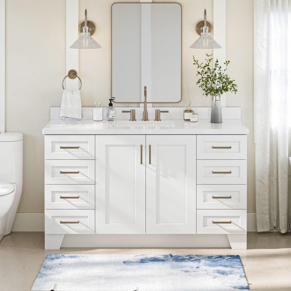 ARIEL Q061SWQRVOWHT Taylor 61-in White Undermount Single sink Bathroom Vanity with Pure White Quartz Quartz Top