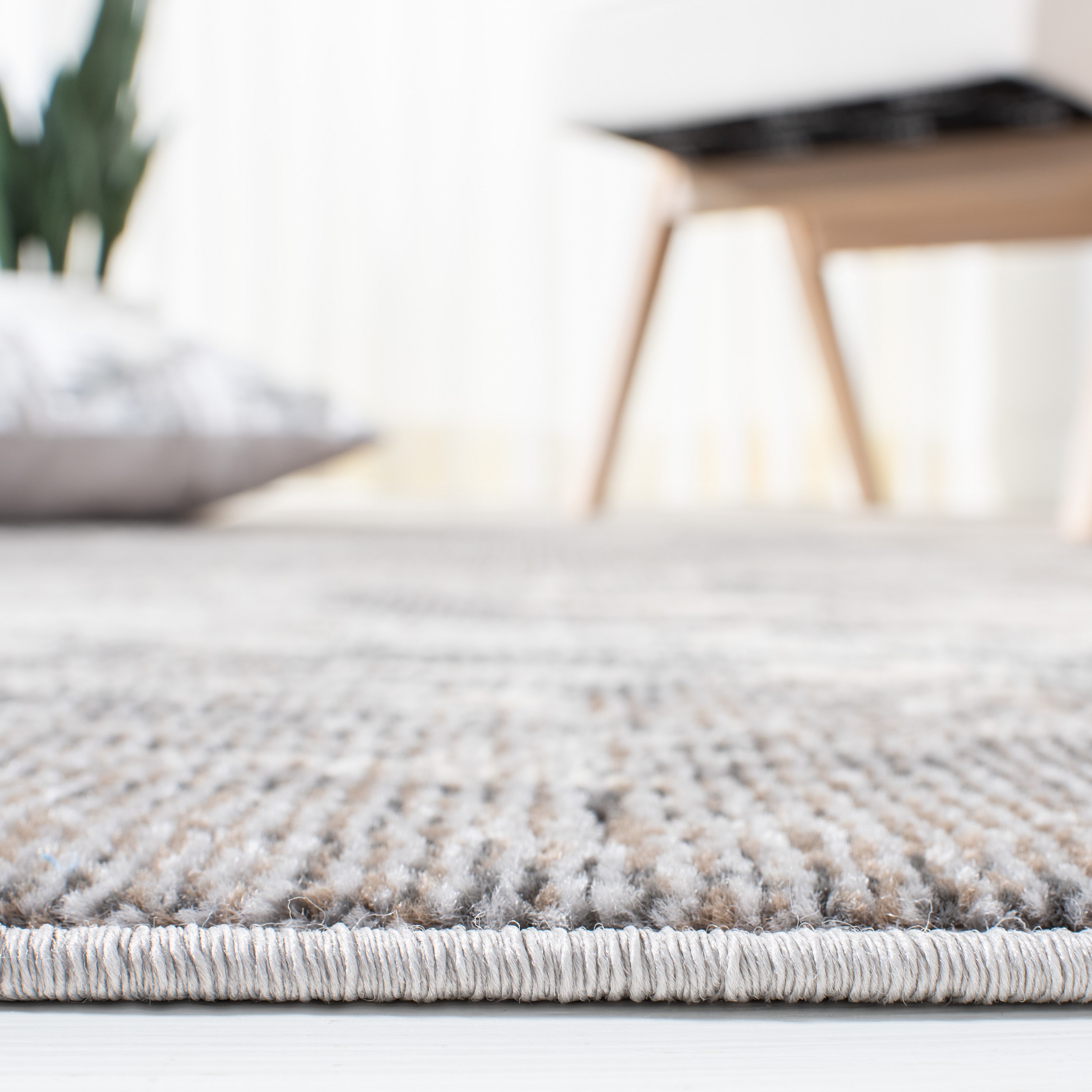 Beige and Grey Abstract 3' x 5' Synthetic Area Rug