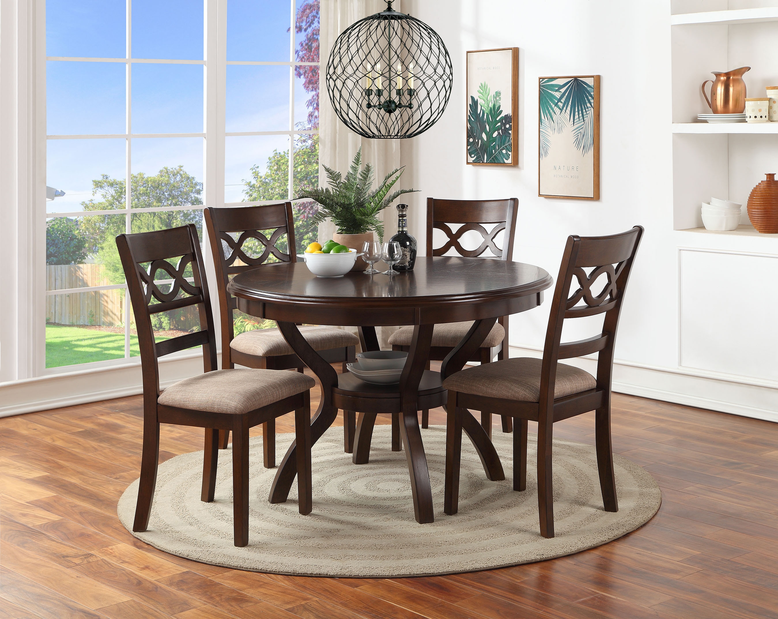 New Classic Furniture D1719-50S-CHY Cori Brown Cherry Transitional Dining Room Set with Round Table ( Seats 4 )