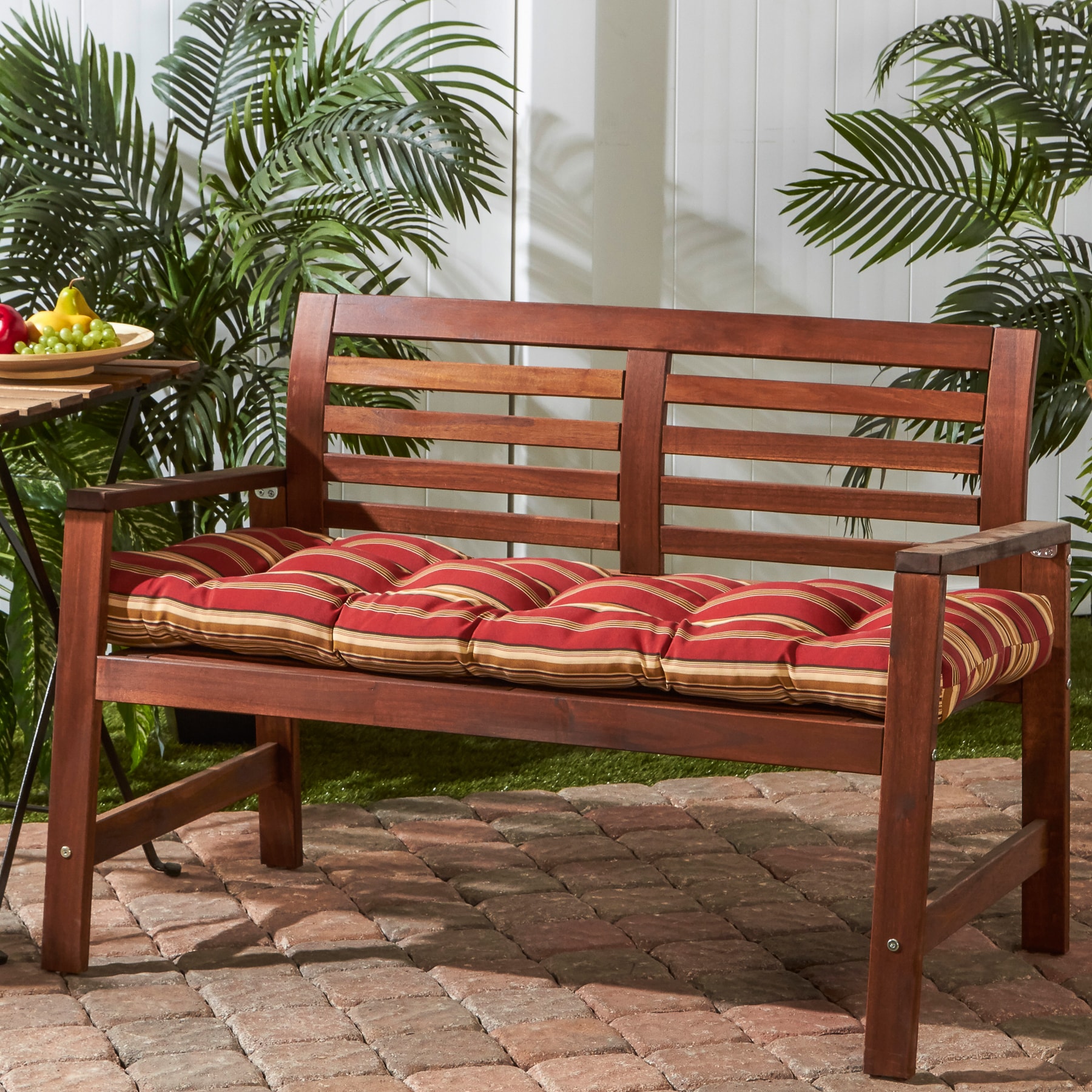 Roma Stripe Red and Beige Polyester Outdoor Bench Cushion