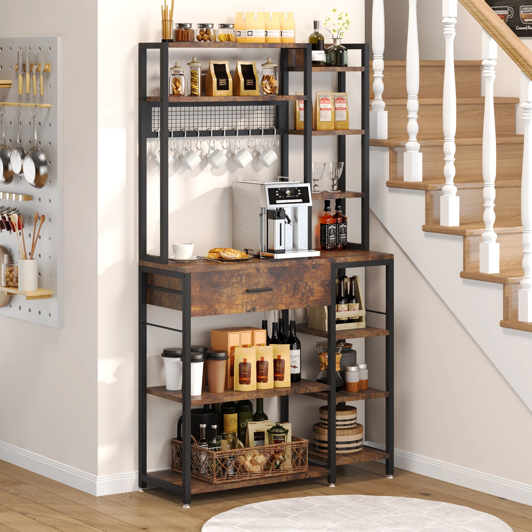 Tribesigns Contemporary/Modern Brown Metal Bakers Rack with Wine Storage in  the Dining & Kitchen Storage department at