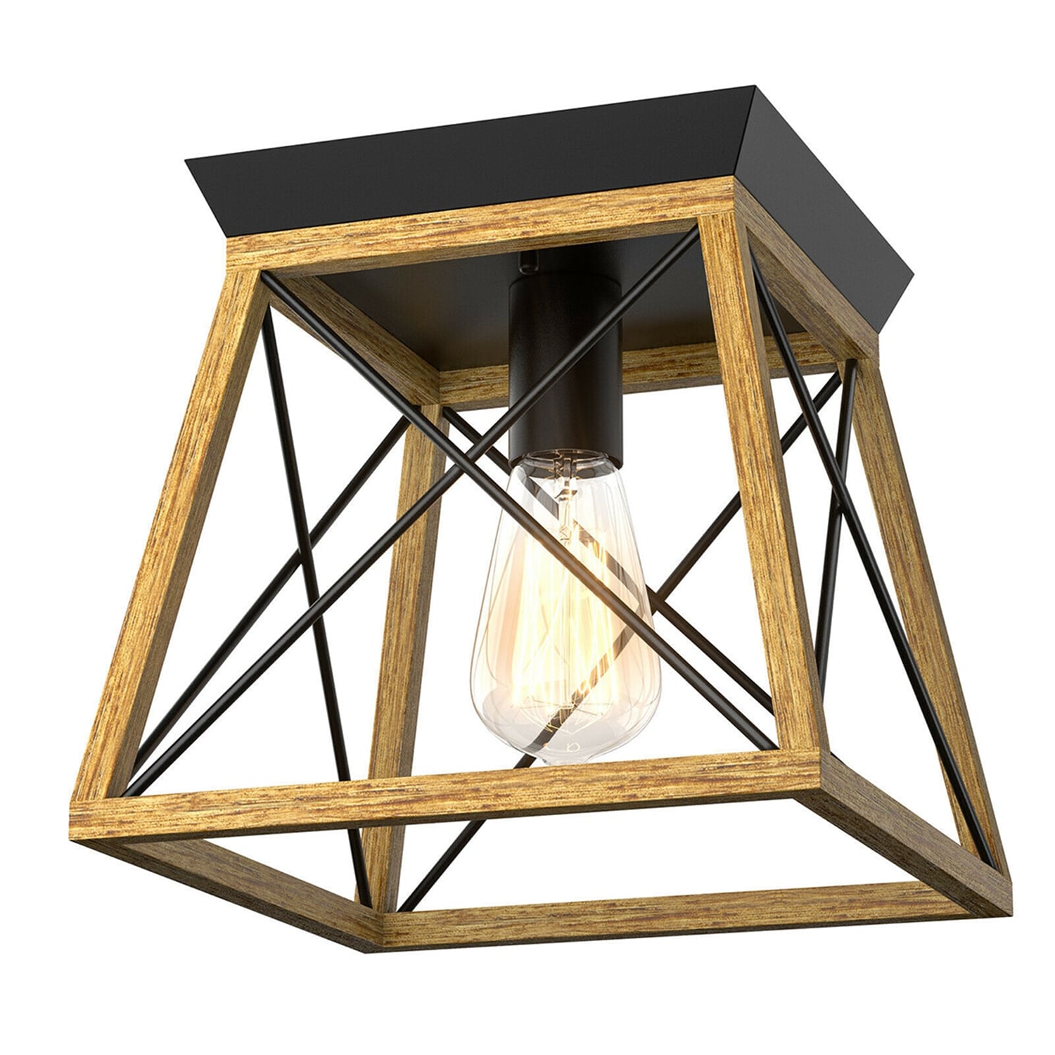 WELLFOR DZJ24973US CW Retro Lights 1 -Light 9 Black Flush Mount Light