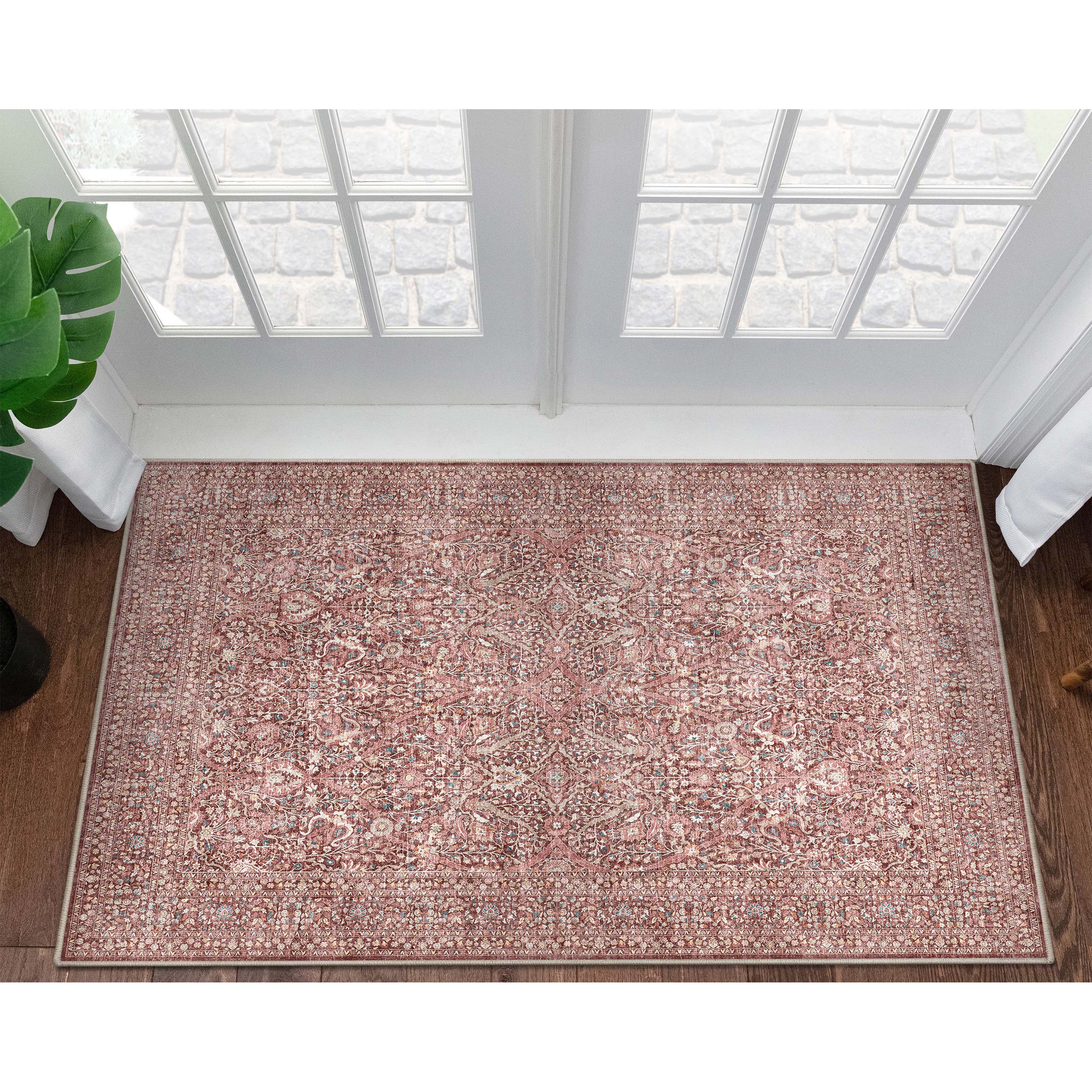 Well Woven W-AS-08E-4 Asha 3 x 5 (ft) Flatweave Polyester Red Rectangular Indoor Floral/Botanical Vintage Area rug