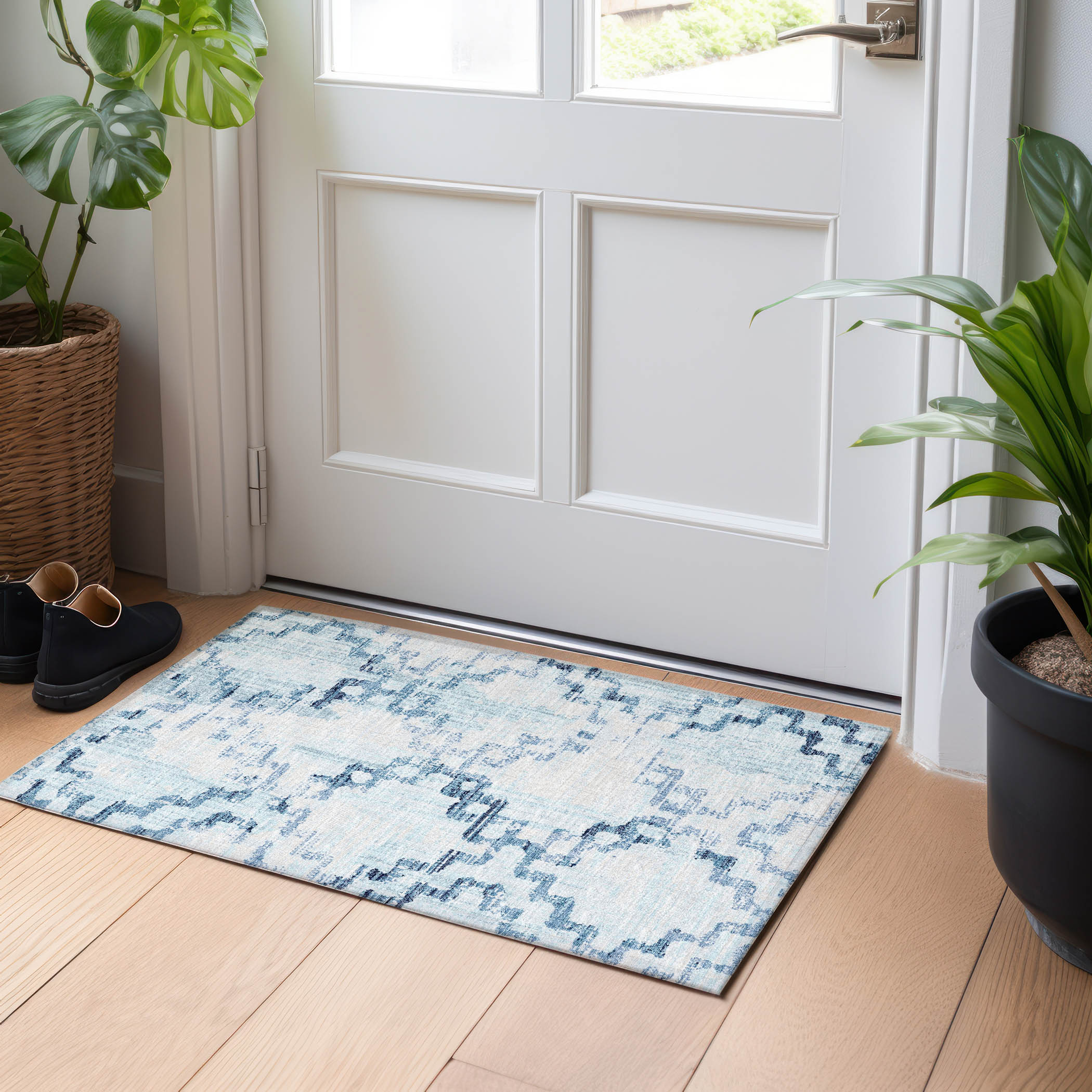 Addison Rugs AMF121BL20X30 Mayfield AMF121BL 2 x 3 (ft) Loomed Polyester Blue Rectangular Indoor Geometric Machine washable Area rug
