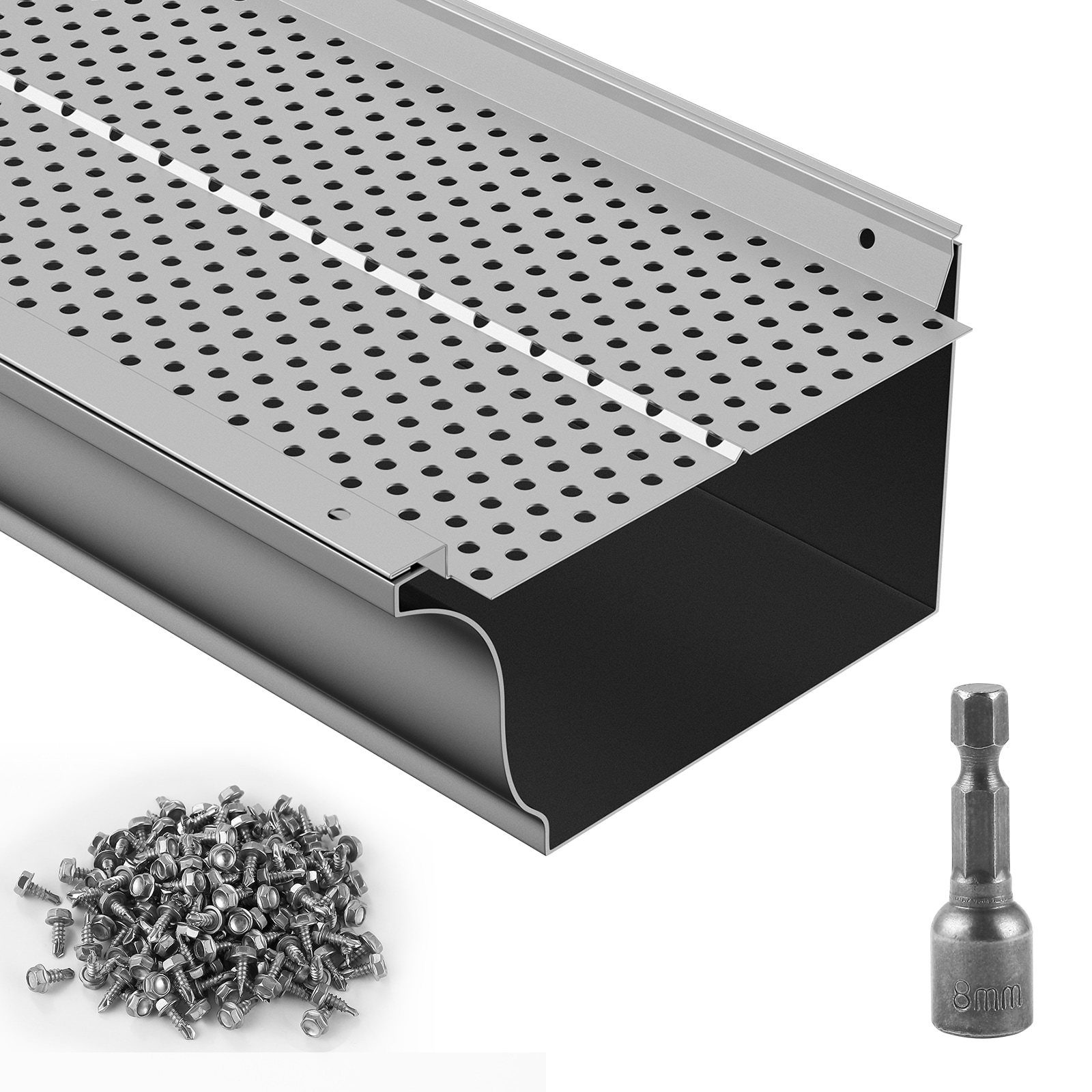VEVOR Gutter Guard  6 inch Width  Aluminum Leaf Filter DIY Gutter Cover  26 PCS 104 ft Total Length  0.157in Hole Diameter and 0.02in Thick Raptor Gutter Guards Fits Any Roof or Gutter Type