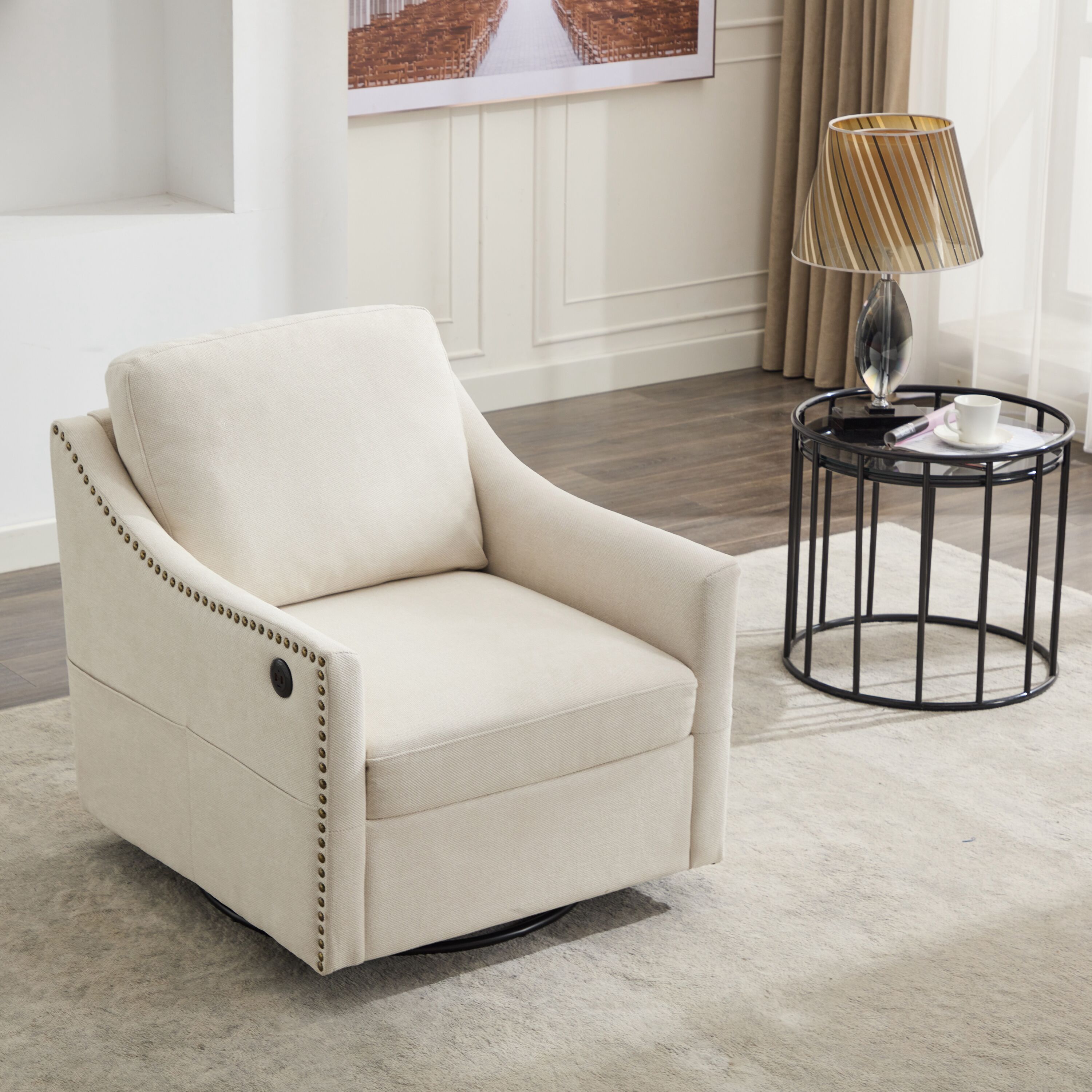 EXTRAUP YHLW2603P169673 Modern Cream White Swivel Accent Chair