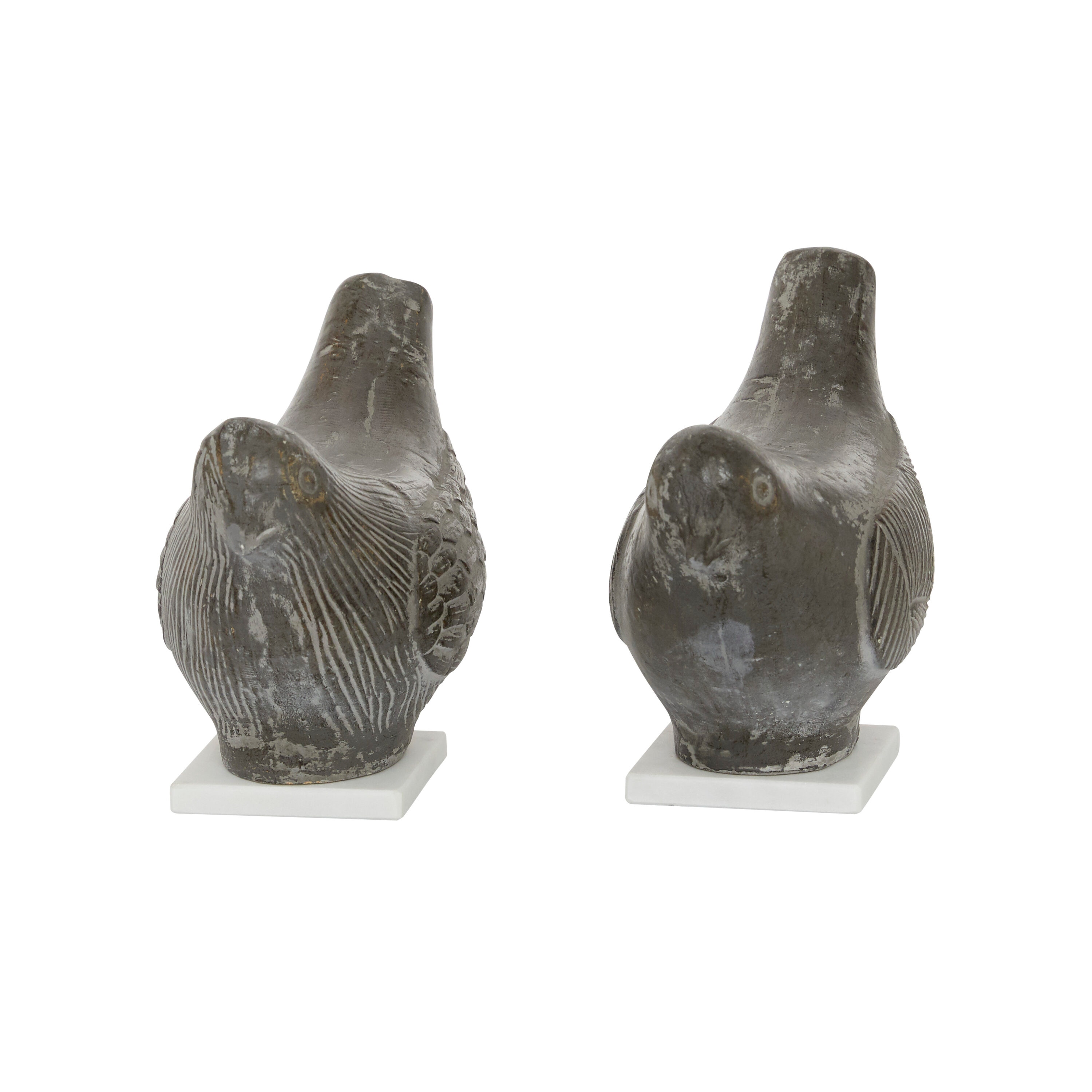 Brown Ceramic Coastal Bird Sculptures with Distressed Finish, Set of 2