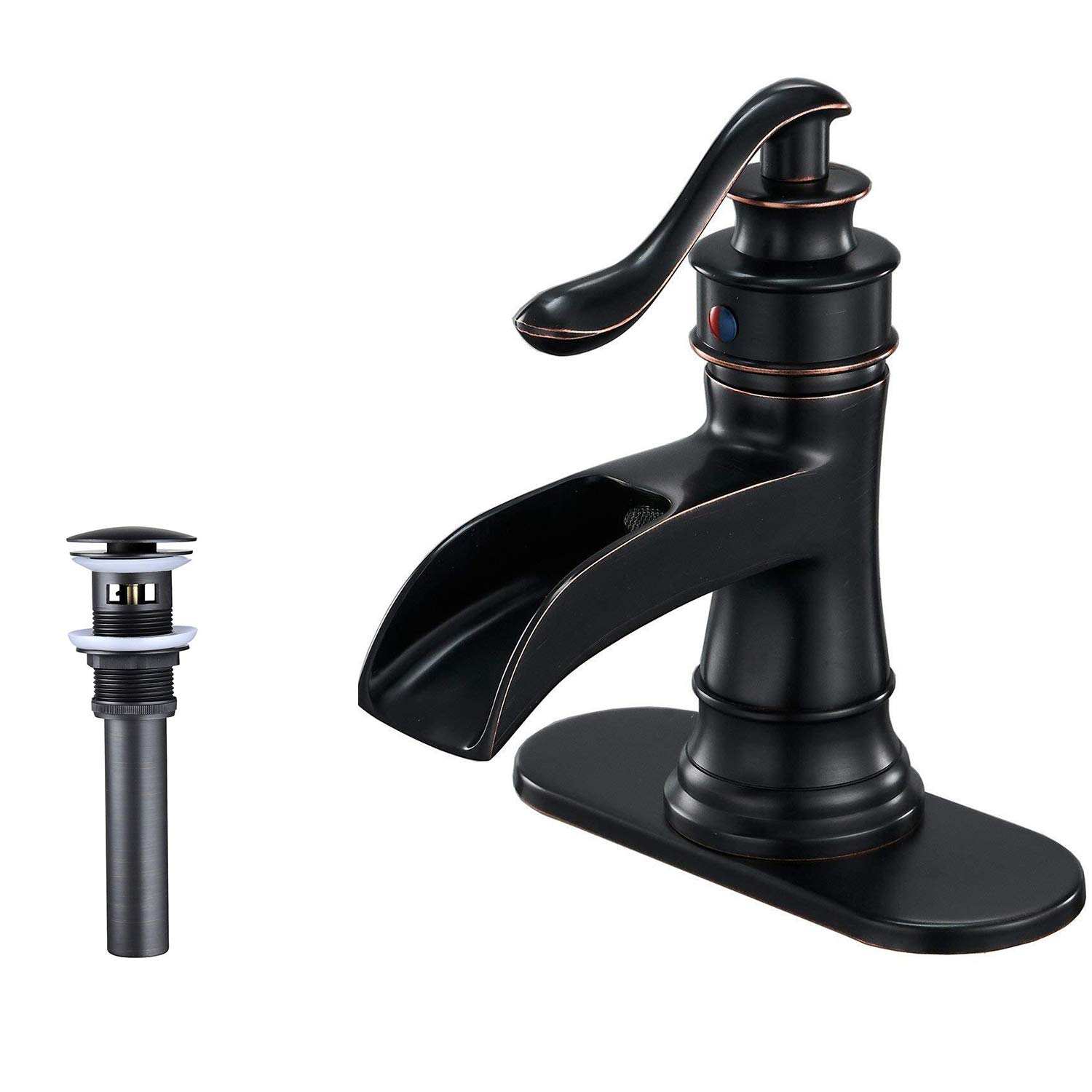 Oil Rubbed Bronze Single Handle Waterfall Bathroom Faucet with Pop-up Drain