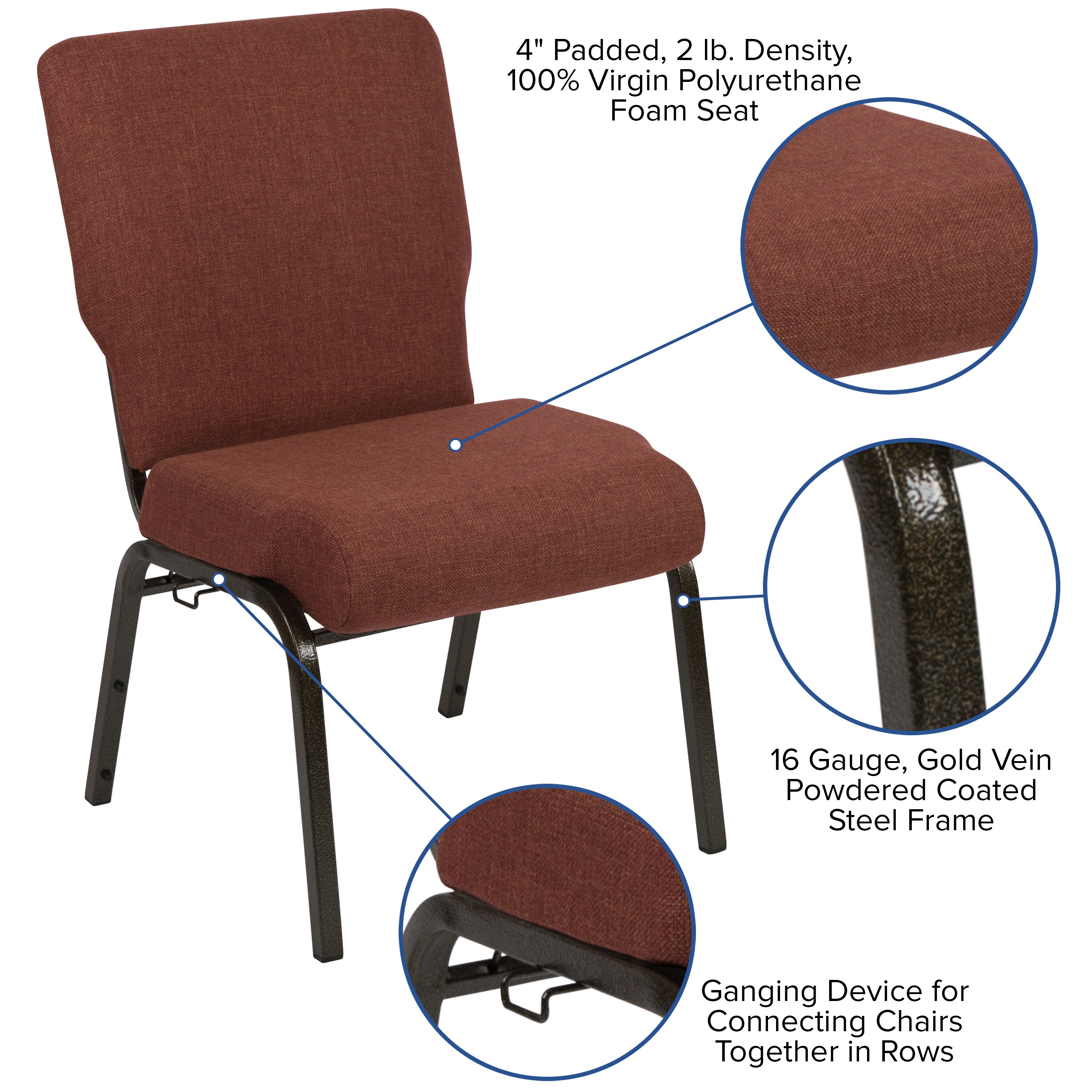 Cinnamon Fabric Stacking Chair with Gold Vein Metal Frame