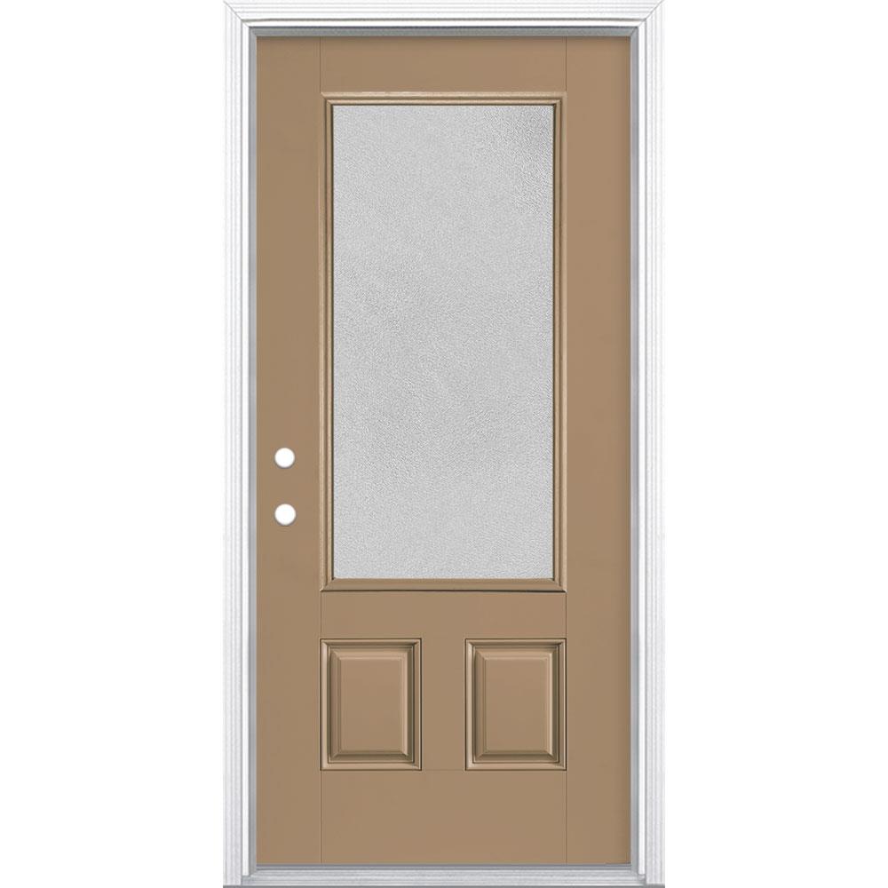 Masonite 896189 Microgranite 36-in x 80-in Fiberglass 3/4 Lite Right-Hand Inswing Warm Wheat Painted Single Front Door with Brickmould Insulating Core
