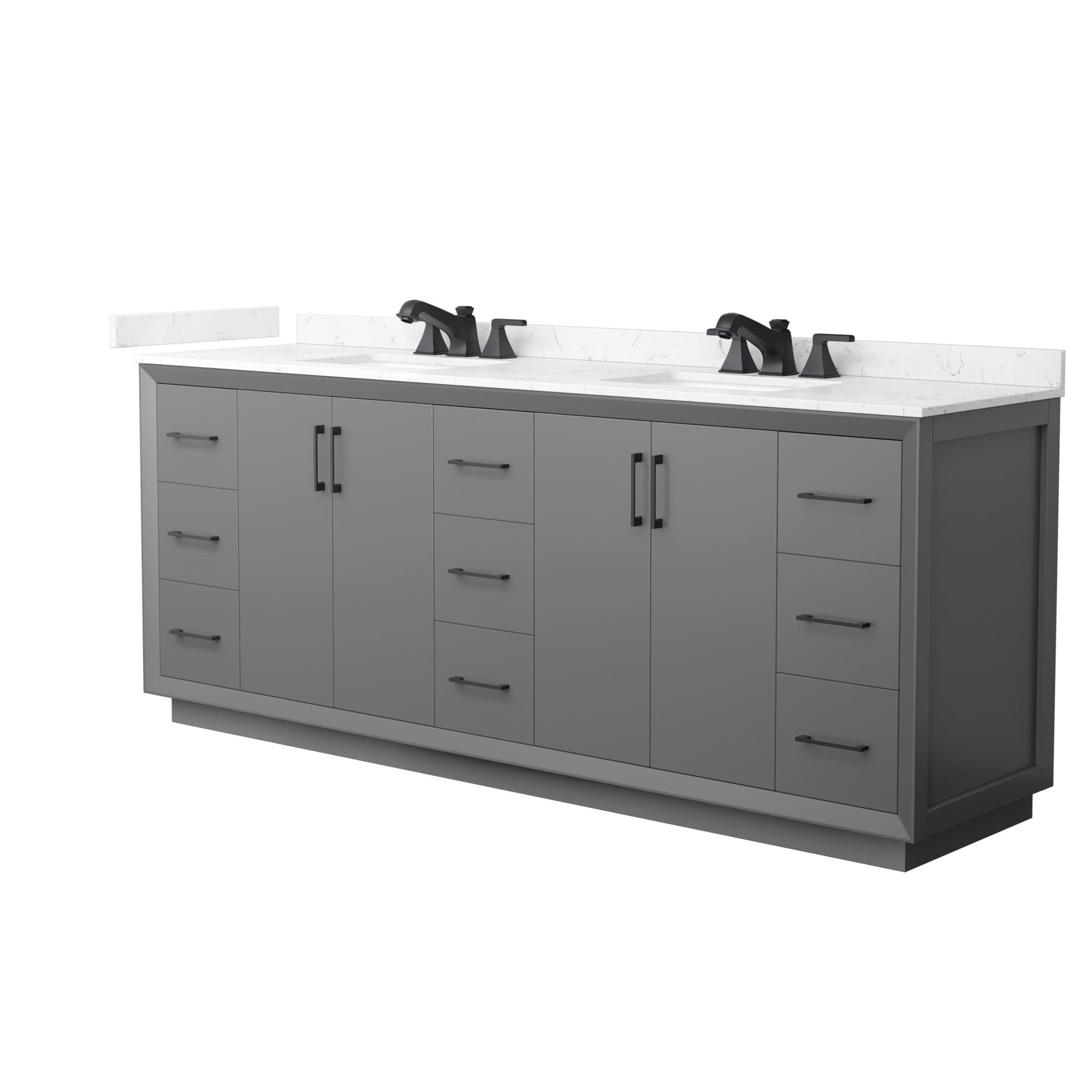 Wyndham Collection WCF414184DGBC2US3MXX Strada 84-in Dark Gray with Matte Black Trim Undermount Double Sink Bathroom Vanity with Carrara Cultured Marble Cultured Marble Top