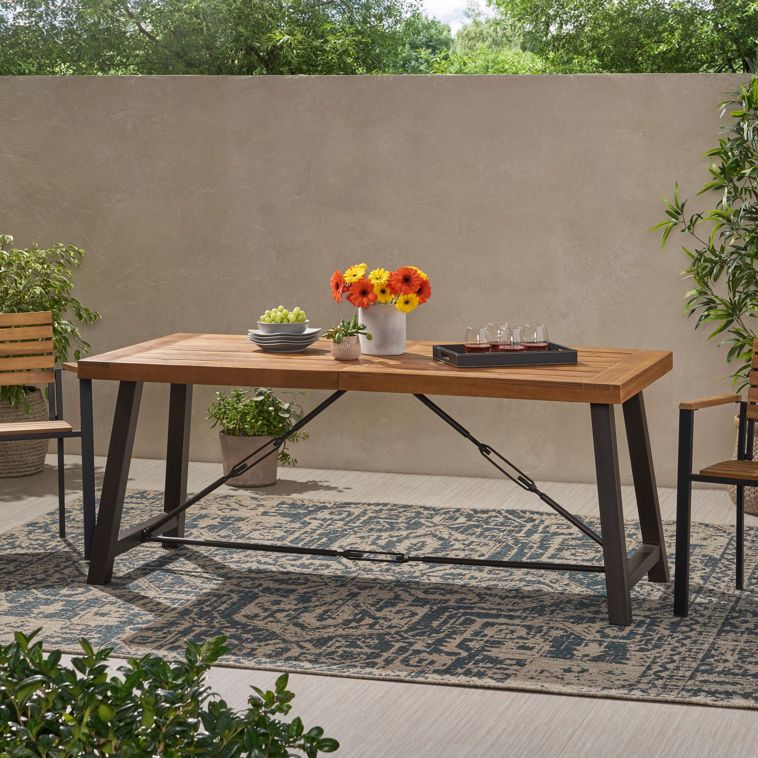 Roomfitters Acacia Wood Patio Dining Table Outdoor Rectangular Table ...