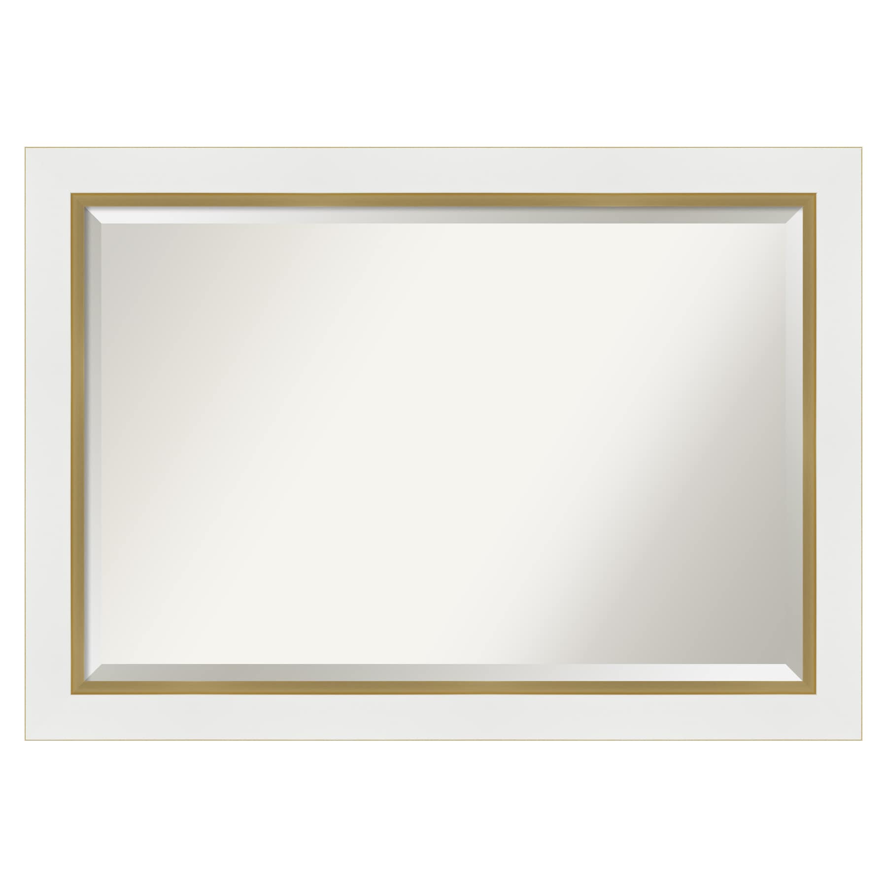 Eva White and Gold Rectangular Wall Mirror with Beveled Frame