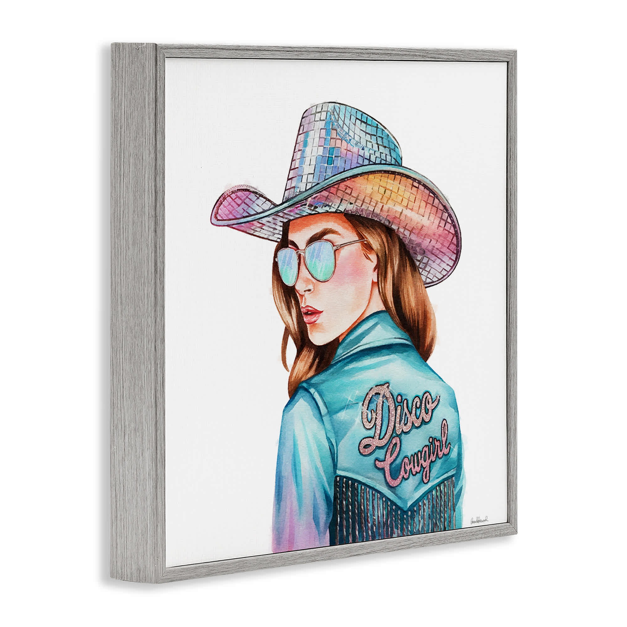 Stupell Industries Disco Cowgirl Portrait Gray Framed Giclee Art By ...