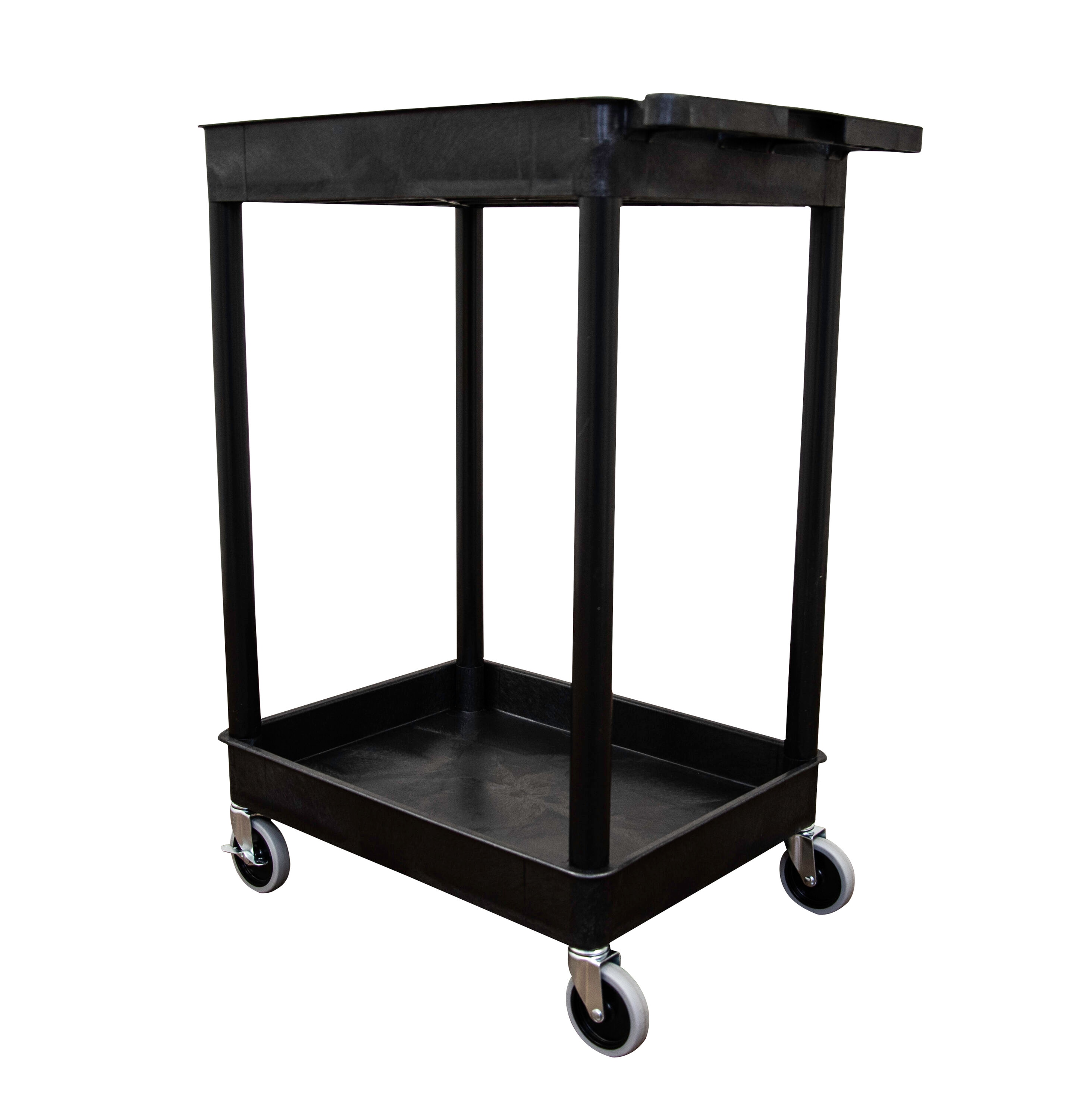 Black HDPE 2-Shelf Utility Cart with 4" Wheels