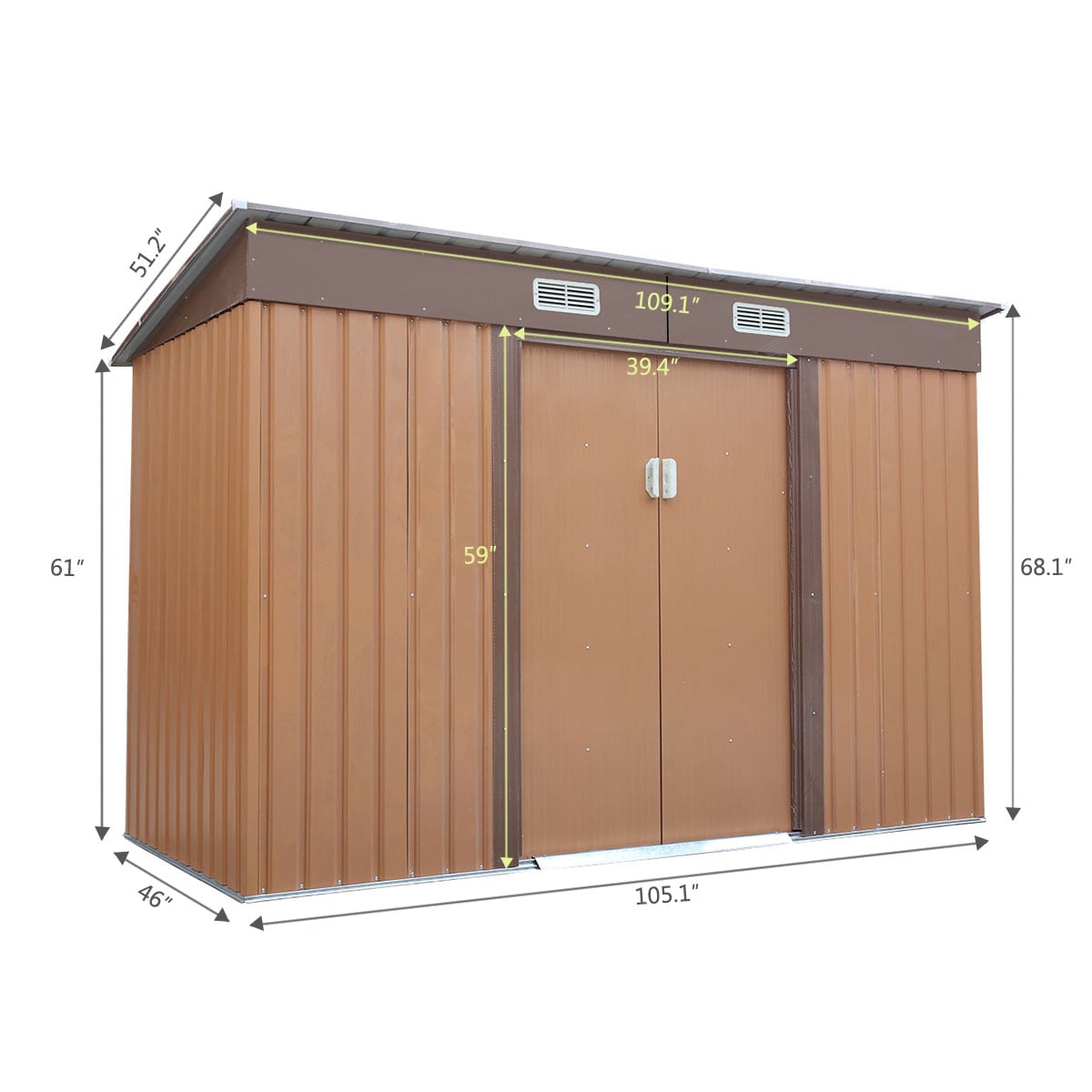 Jaxpety 4-ft x 9-ft 9‘x 4’ Brown Storage shed Galvanized Steel Storage ...