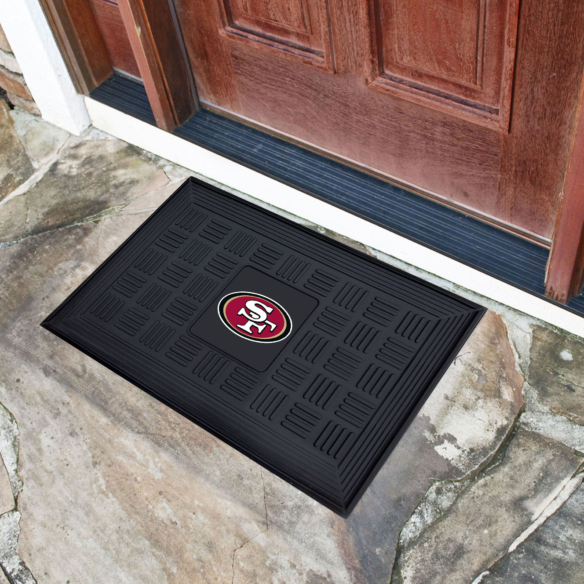 Team Sports America San Francisco 49ers 2-1/2-ft x 1-1/2-ft Interlocking  Red Rectangular Outdoor Sports Door Mat in the Mats department at