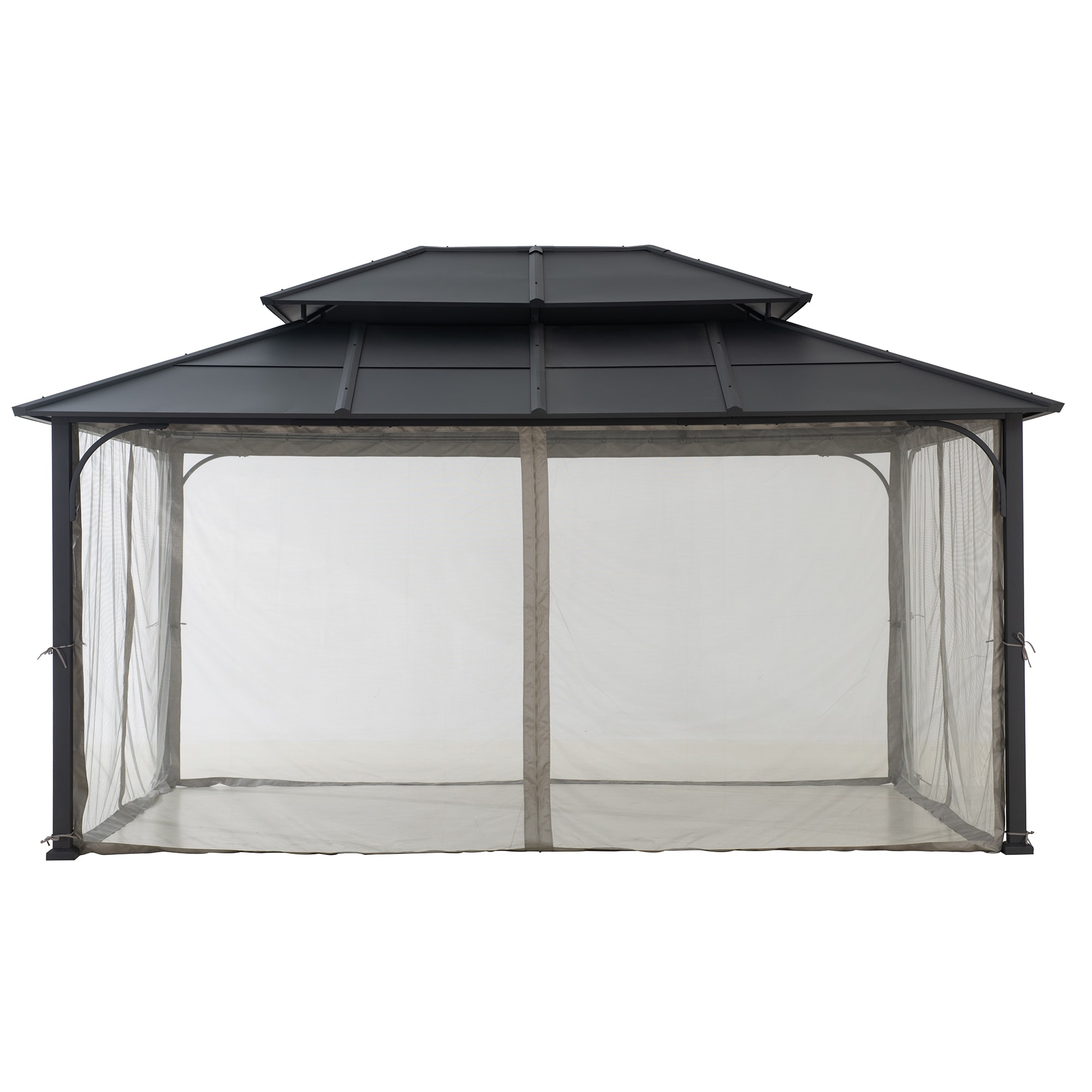 Sunjoy 12 x 16 ft. Black Steel Hardtop Gazebo with Netting