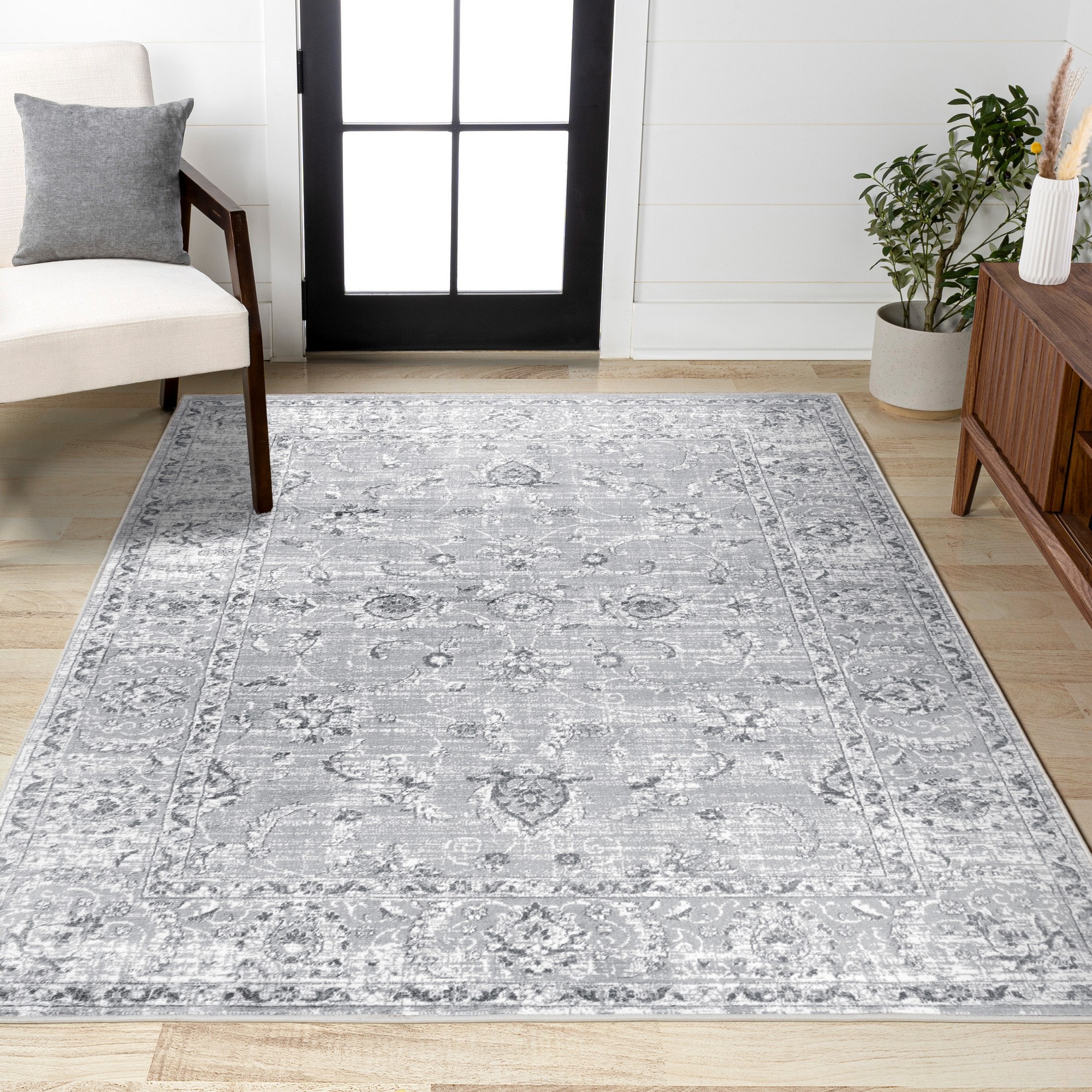JONATHAN  Y MDP107B-8 MODERN PERSIAN Vintage 8 x 10 (ft) Loomed Light Grey Rectangular Indoor Medallion Persian Pet Friendly Area rug