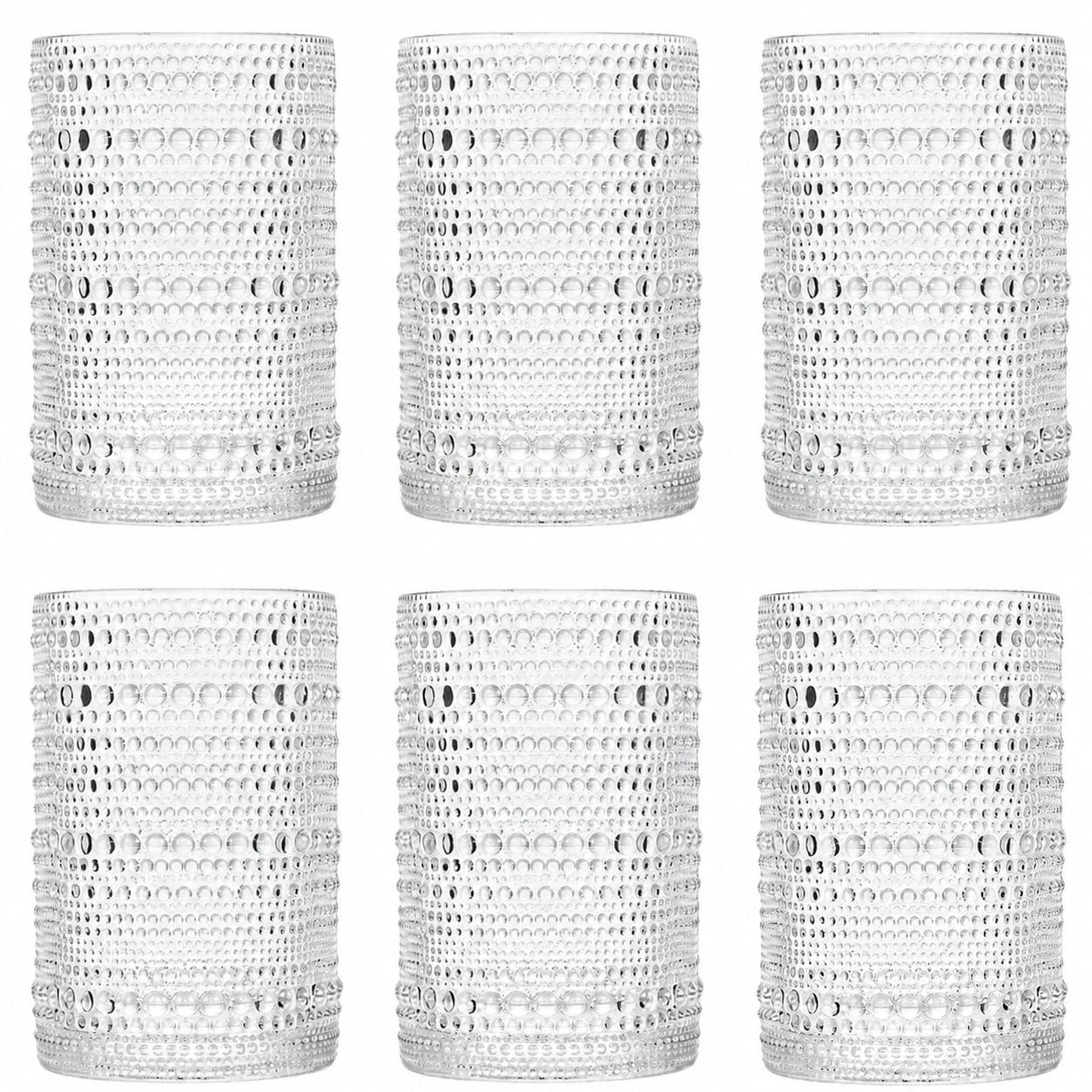 Aoibox  13 oz Clear Heavy Duty Embossed Vintage Hobnail Lead Free Tall Cocktail Bar Drinking Glass Set of 6