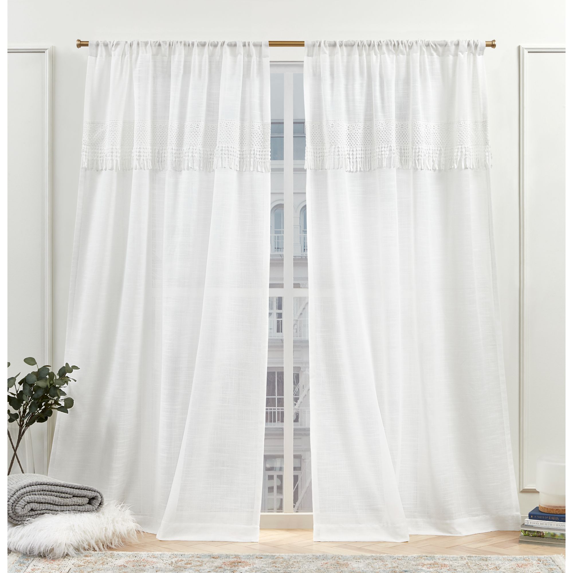 Nicole Miller YB013666DSNME1 A201 96-Inches White Light filtering Rod pocket Curtain panel pair