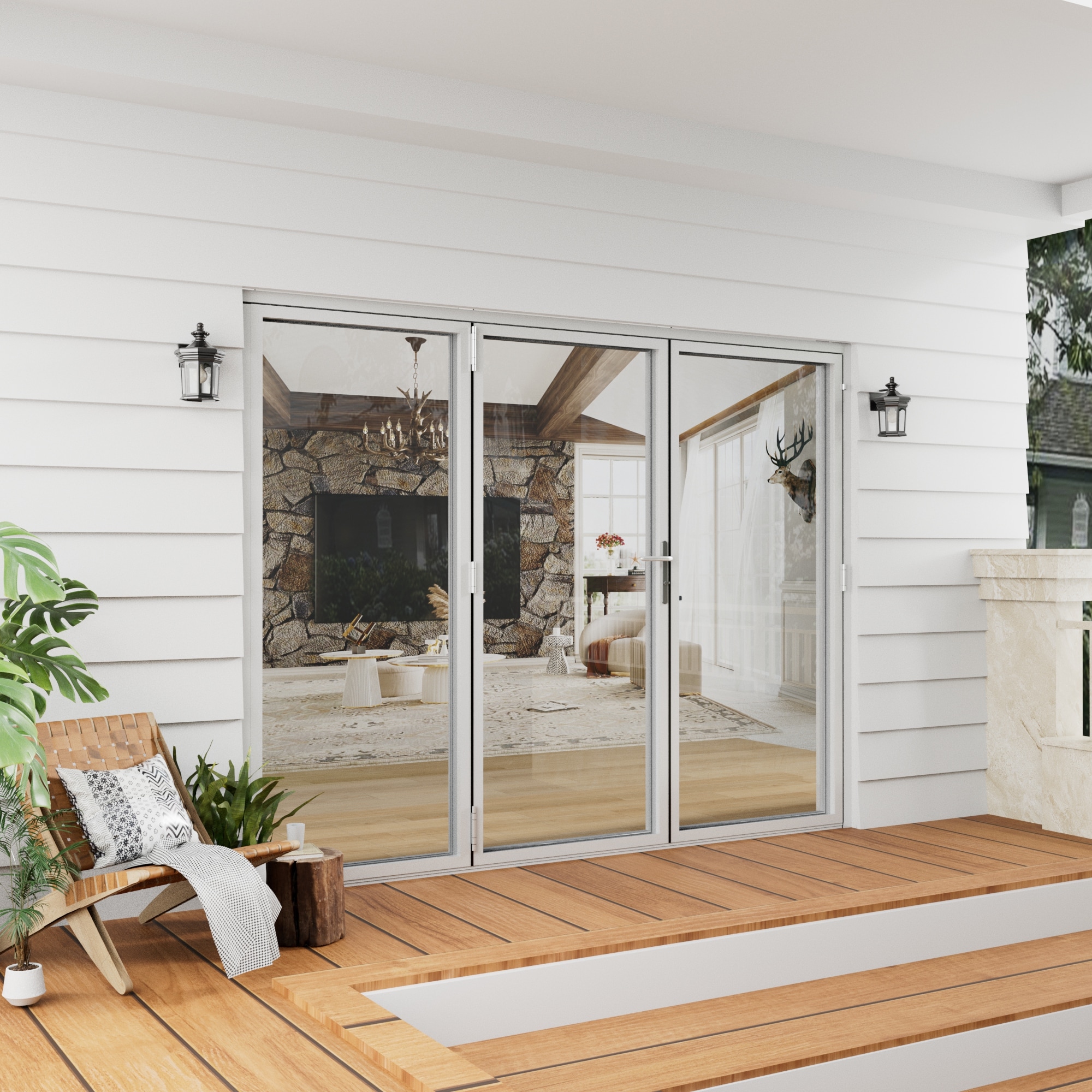 AINLARRY 108-in x 80-in x 3-in Jamb White Aluminum Left-hand