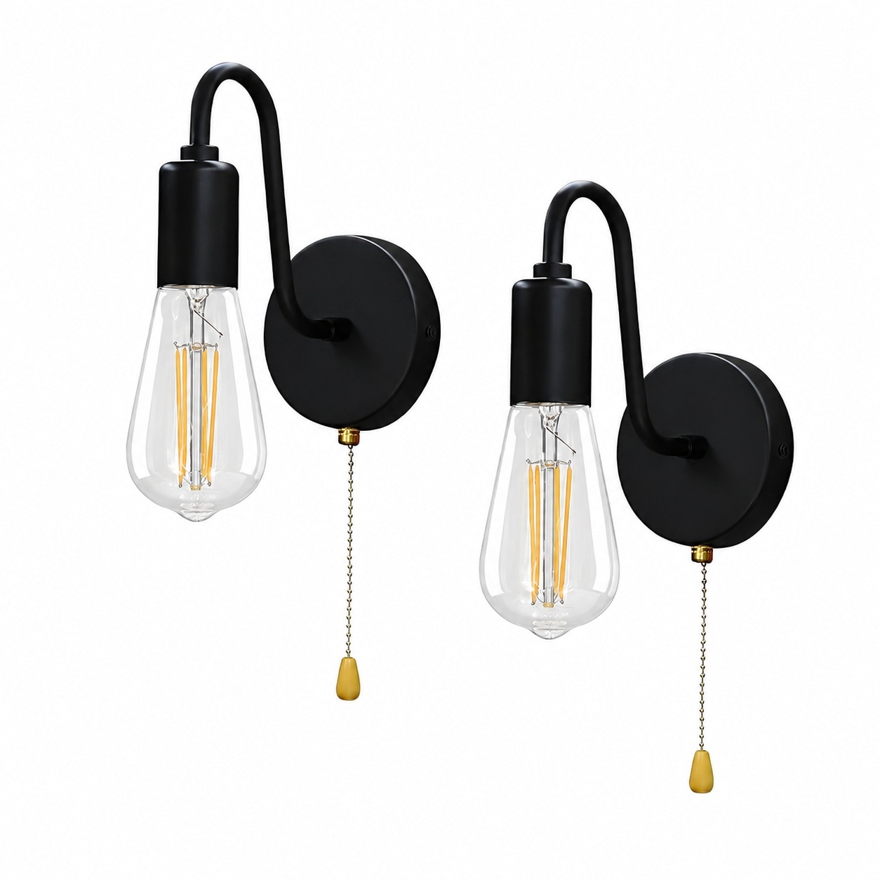 Aoibox  Vintage Black Metal Pull Chain Wall Sconce Lights Set of 2 Hardwired E26 Indoor Fixtures 7 1 x 5 9 in