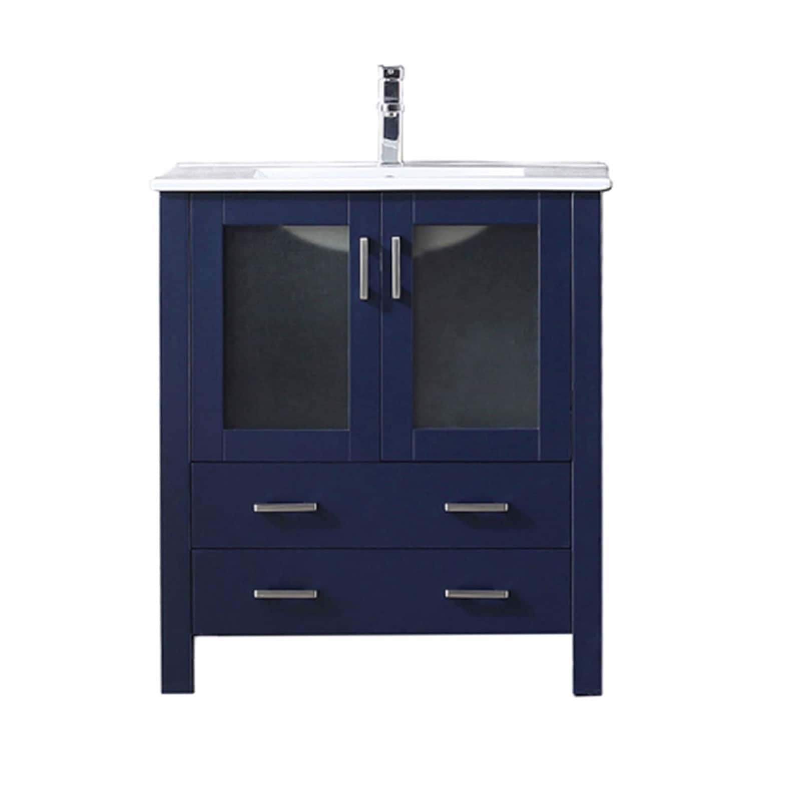 Lexora Volez 30-in Navy Blue Single Sink Bathroom Vanity with White Ceramic Top (Faucet Included) (Fully Assembled)