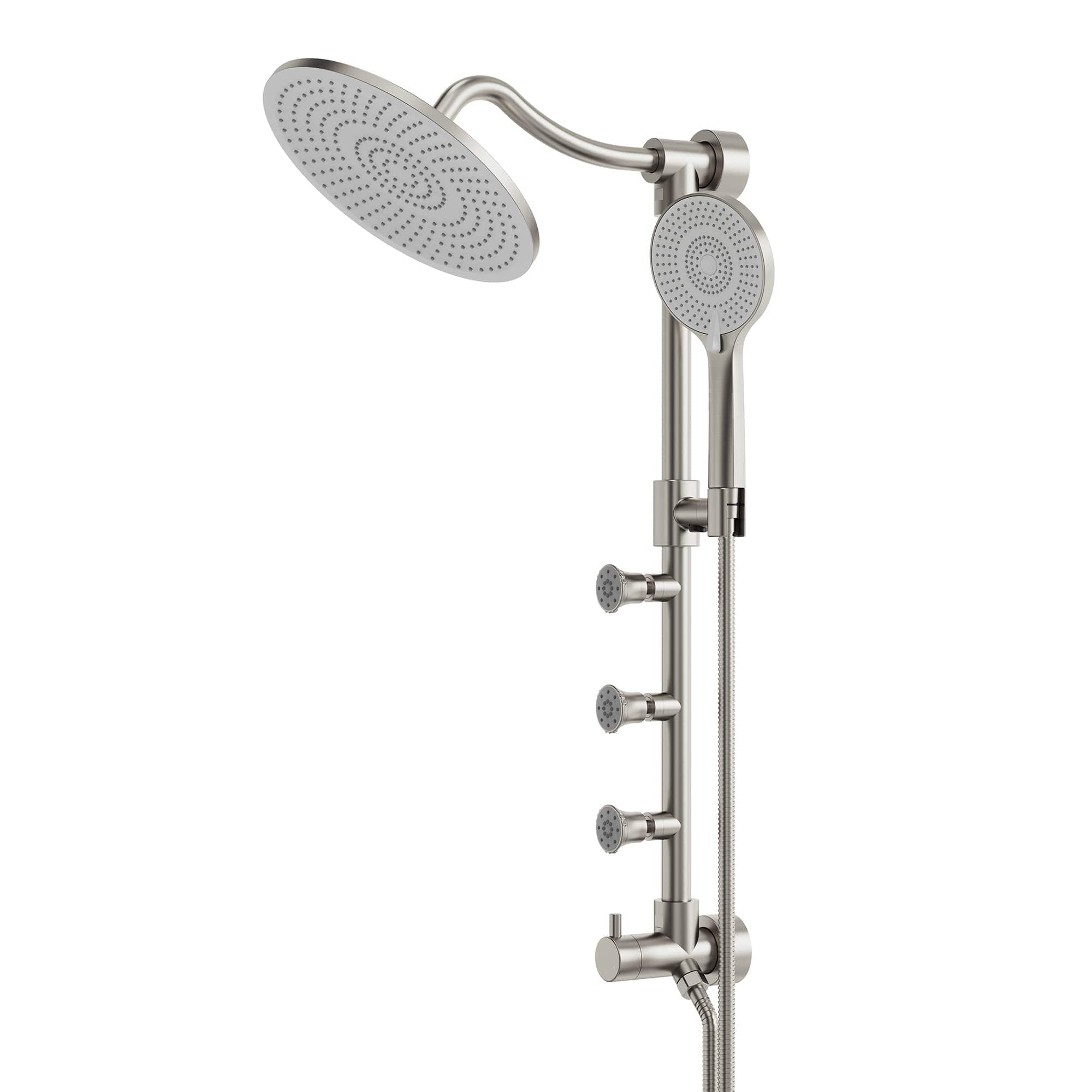 EVERSTEIN  3-in-1 Shower System with 10-Inch Rain Shower Head Handheld Shower and Body Jets Adjustable Shower Rail Pressure-Balanced Shower Faucets Brushed Nickel
