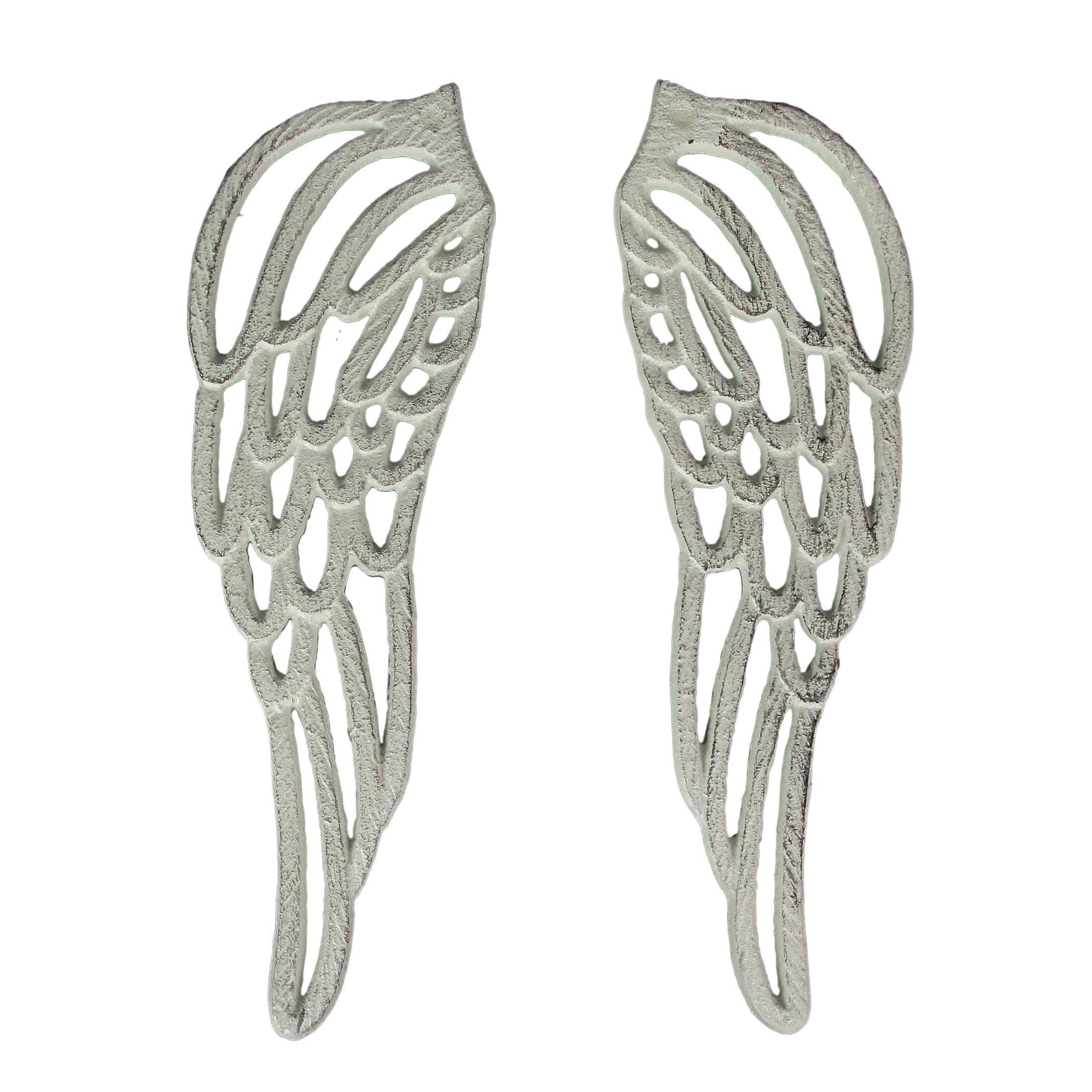 Zeckos ZKO-99347 Antique White Cast Iron Set of Angel Wings Wall Sculpture Rustic Home Decor Art