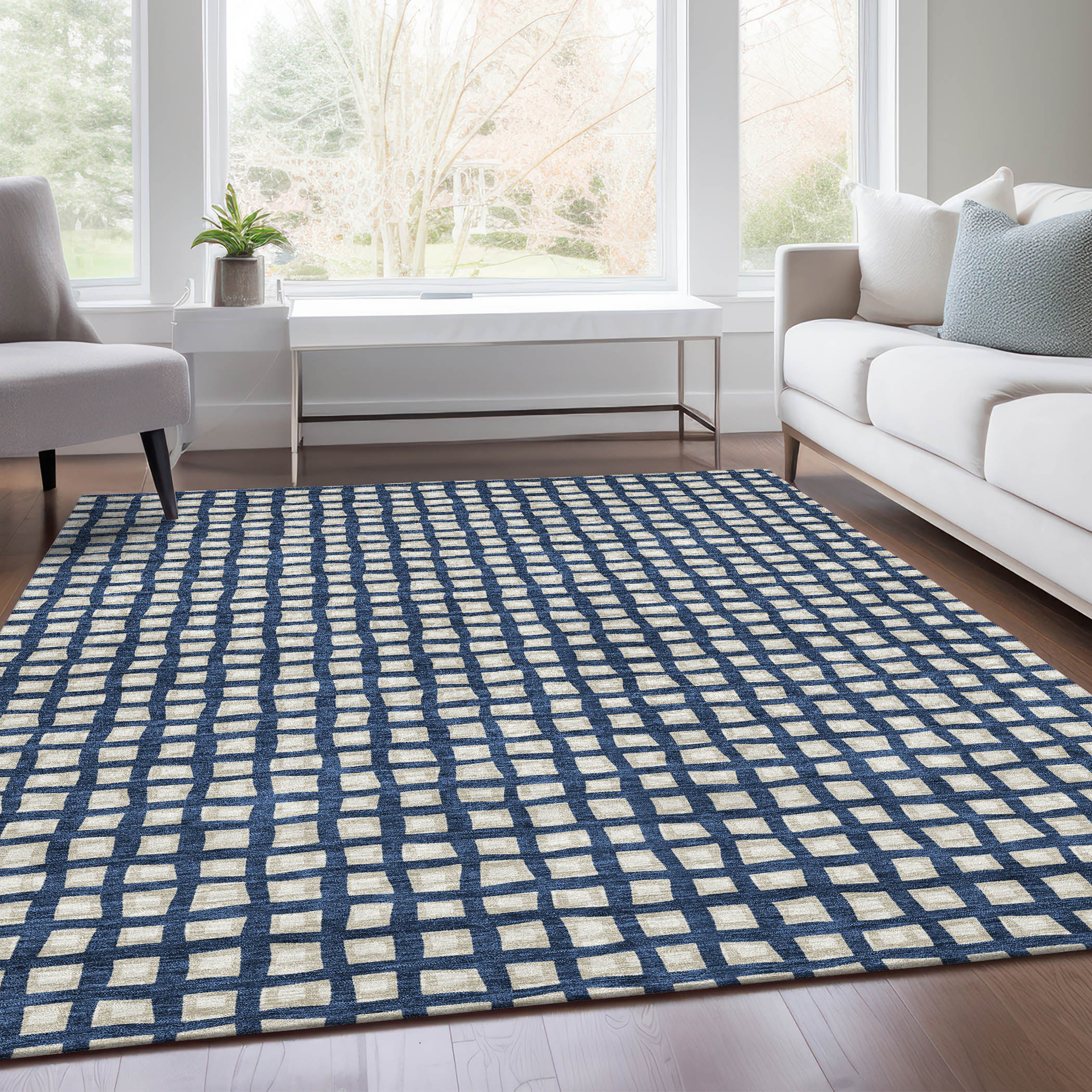 Addison Rugs ACN727BU8X10 Chantille ACN727BU 8 x 10 (ft) Polyester Blue Rectangular Indoor/Outdoor Geometric Machine washable Area rug