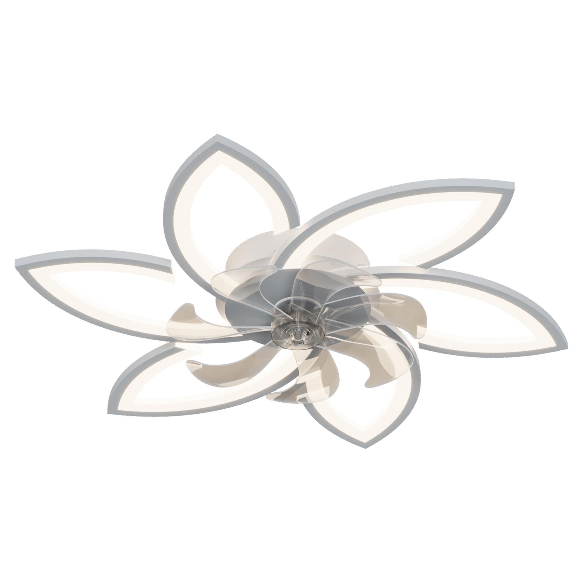 Bybafun YB9100041 31-in Color-Changing Integrated LED Flush Mount Smart White with Finished Blades Fandelier Ceiling Fan With Light - Remote Included ( 7 -Blade )