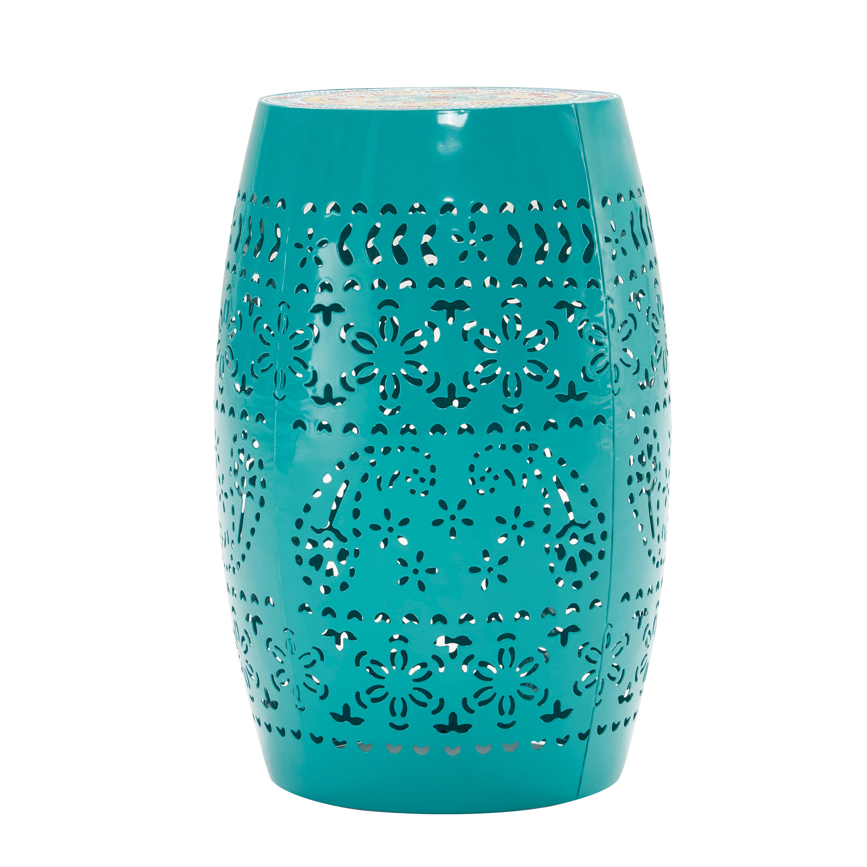 AHIOU HOME ZAAHG-P182369TGS 18.25-in Teal Steel Barrel Garden Stool