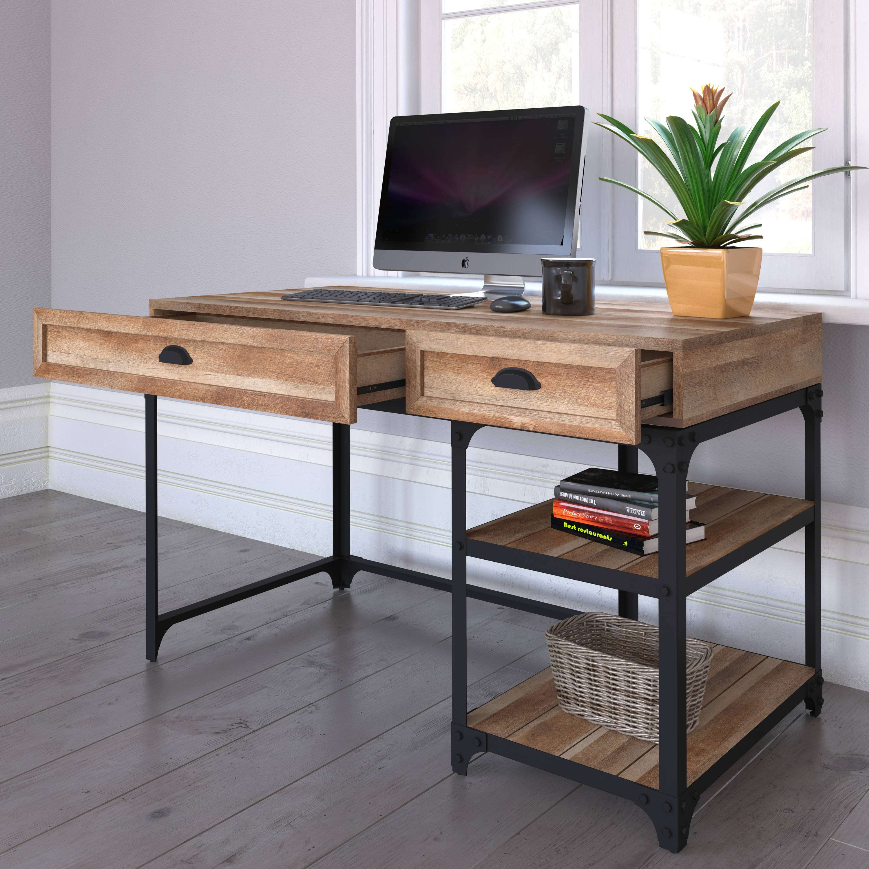 HMidea 23.5-in Brown Rustic Pine Writing Desk in the Desks department ...