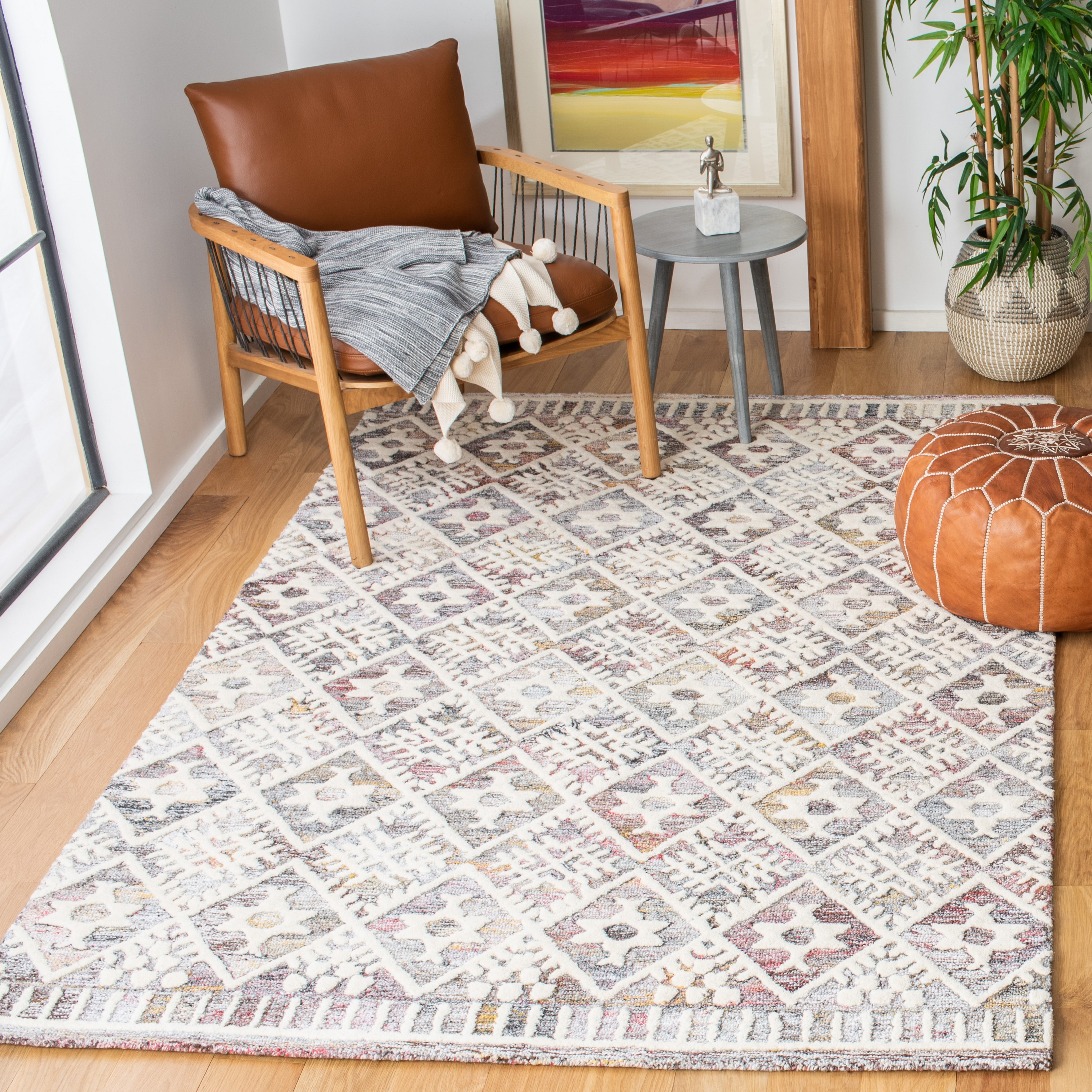 Safavieh ROS803Q-3 Roslyn Valeriya 3 x 5 (ft) Tufted Polyester Red/Ivory Rectangular Indoor Abstract Bohemian/Eclectic Throw rug