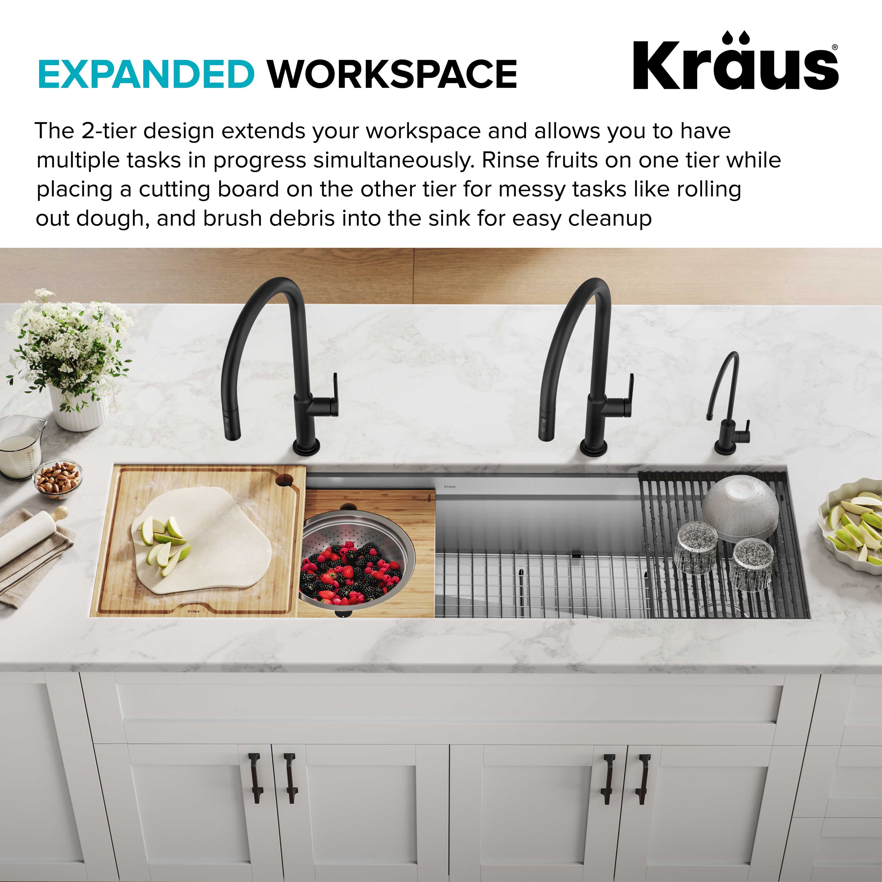 Kraus KWU12045 45 Inch Kore™ 2-Tier Workstation Kitchen Sink with