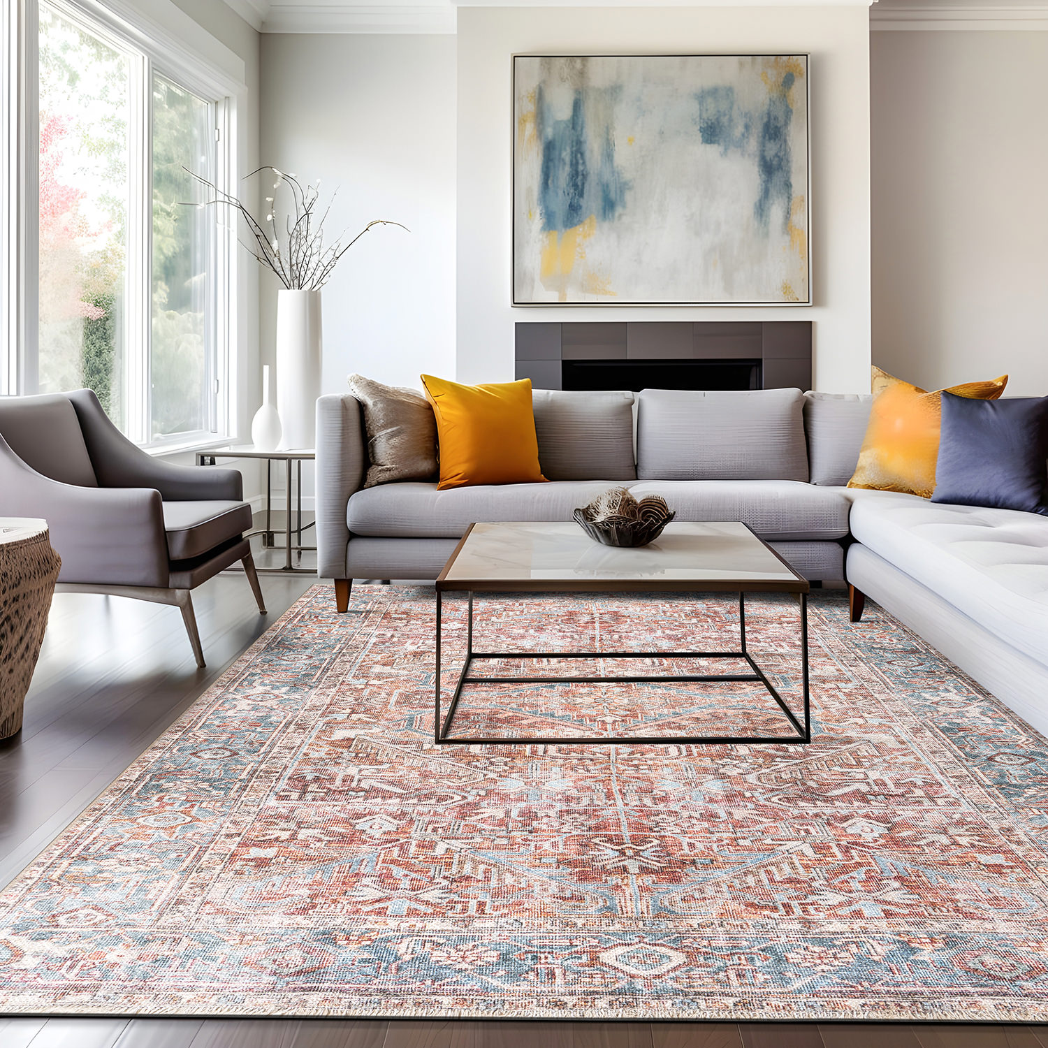 Red and Blue Synthetic Flat-Woven Medallion 9' x 12' Area Rug