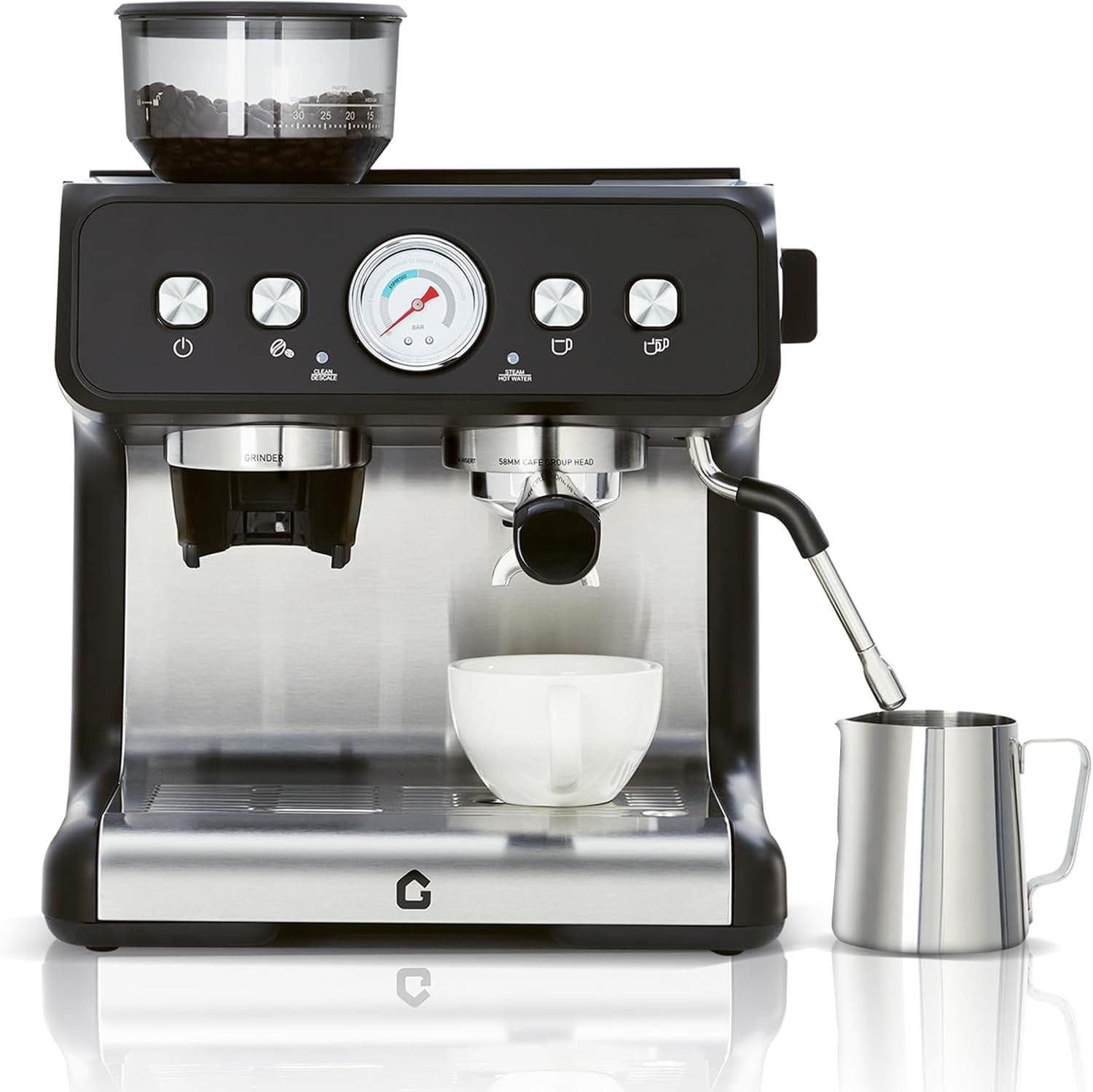 Garvee GWPHO-34YPLBHR 20 Bar Pressure Espresso Machine with Grinder 2.8L Removable Water Tank Milk Frother Steam Wand for Latte Cappuccino