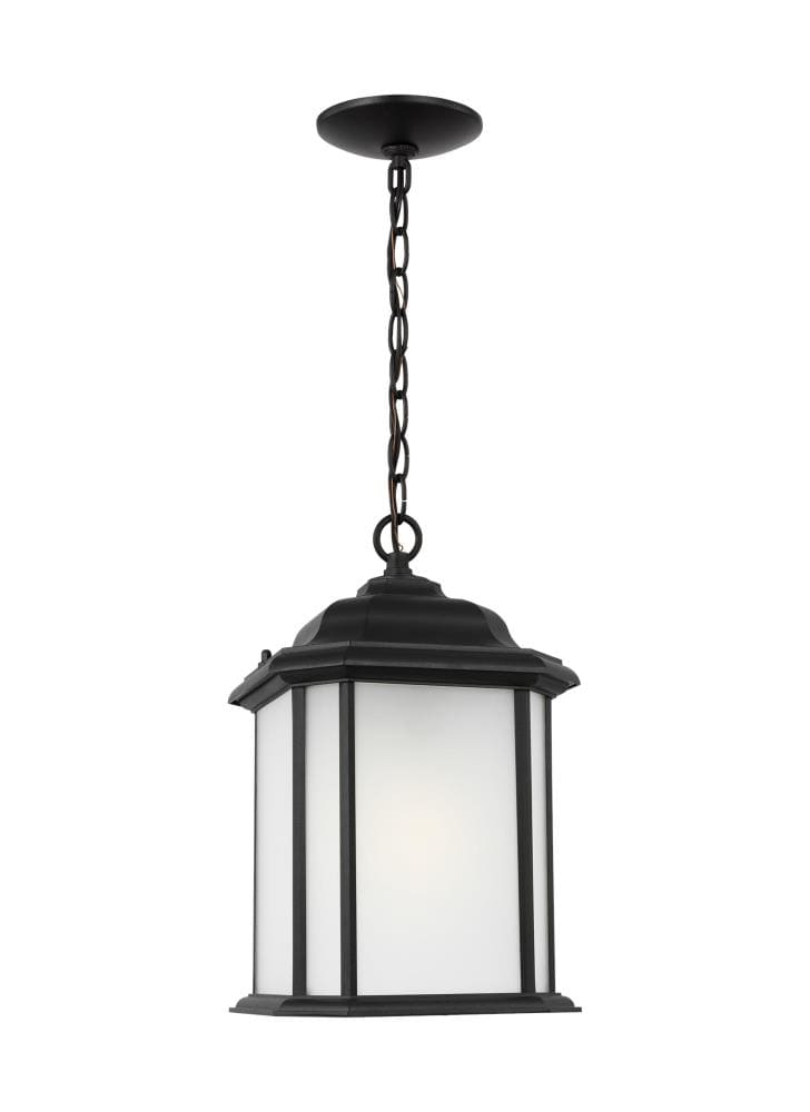Generation Lighting 60531-12 Kent 1 -Light Black Traditional Etched glass Lantern Medium Outdoor Hanging Pendant light