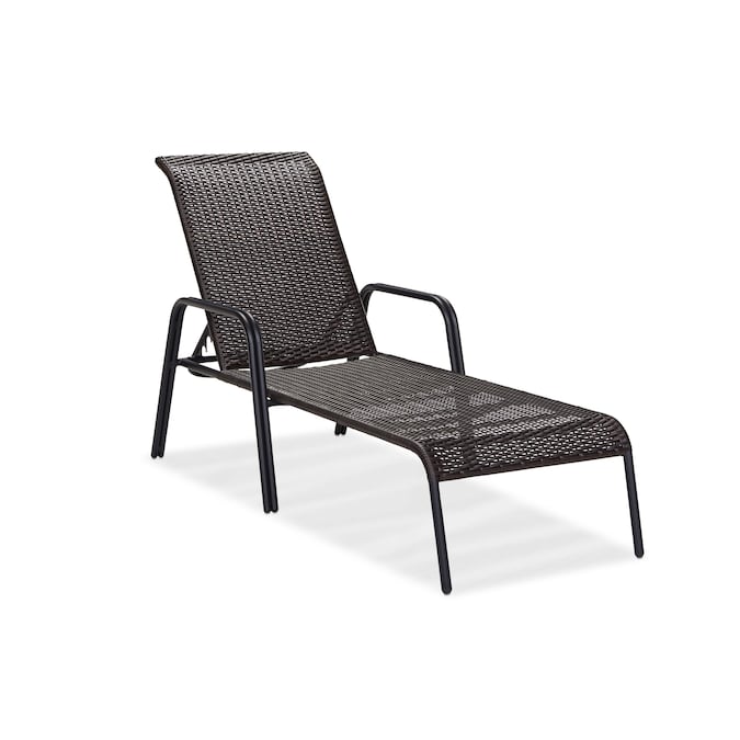 Garden Treasures Pelham Bay Wicker Stackable Matte Black Metal Frame Stationary Chaise Lounge Chair S With Woven Seat In The Patio Chairs Department At Com - Black Metal Patio Chairs Lowe S