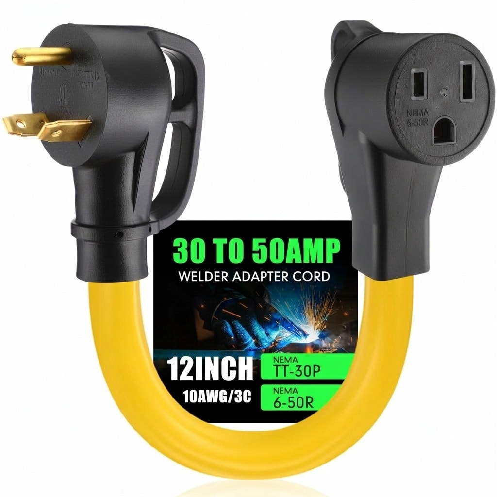 Misopily  Welder Adapter Extension Cord 1 Piece 1 Foot NEMA TT30P Male to 650R Female 30 Amp to 50 Amp 3 Prong Generator RV to Welder ETL Listed