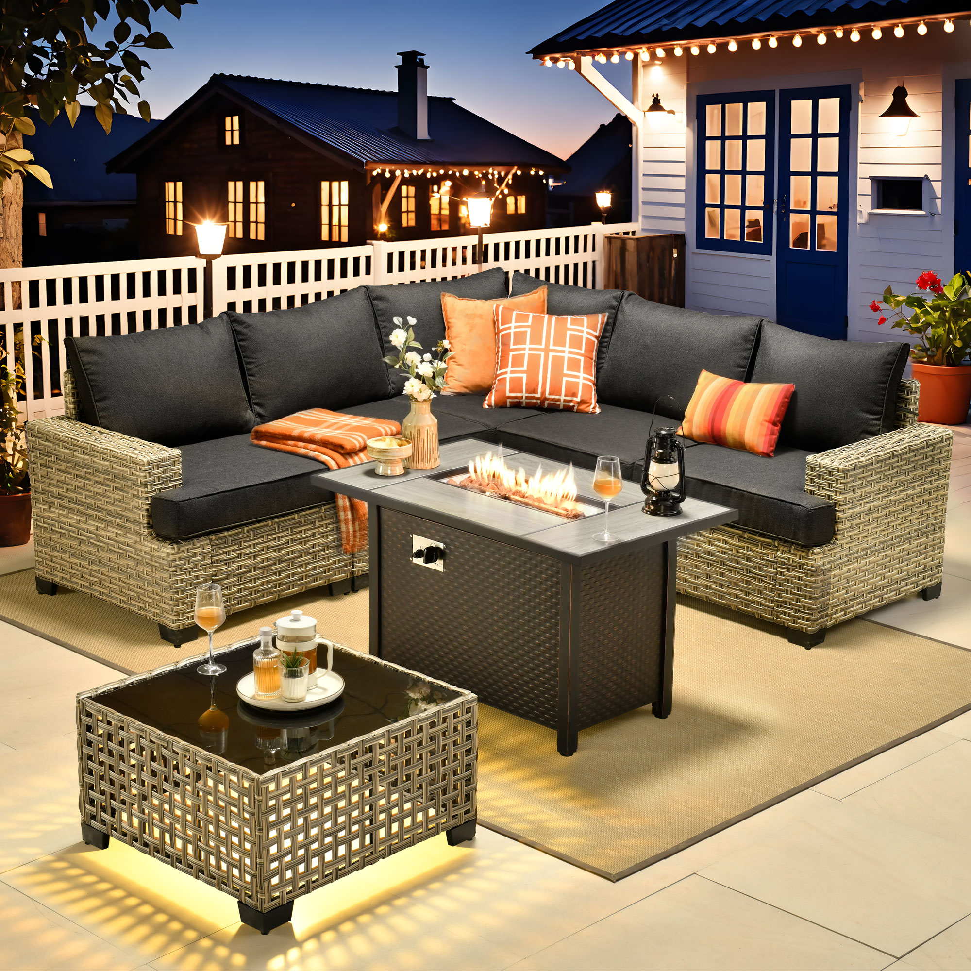 Caodoc L5-CFP03-TBS107-1 CFP03-TBS Wicker Outdoor Sectional with Black Cushions and Wicker Frame
