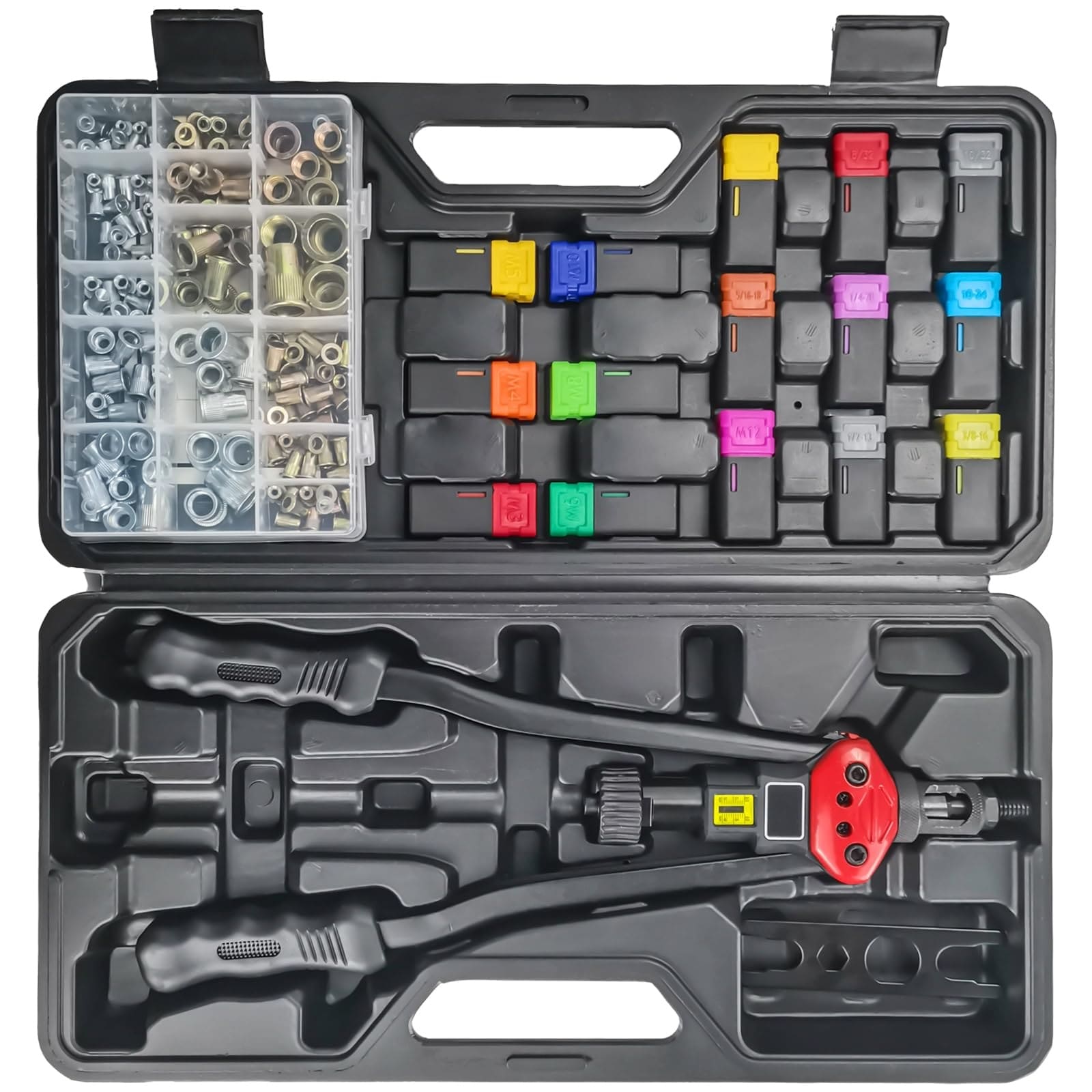Etokfoks  16 in Professional Rivet Nut Tool Kit with 15 Metric SAE Mandrels Visual Stroke Indicator Nutsert Tool Case