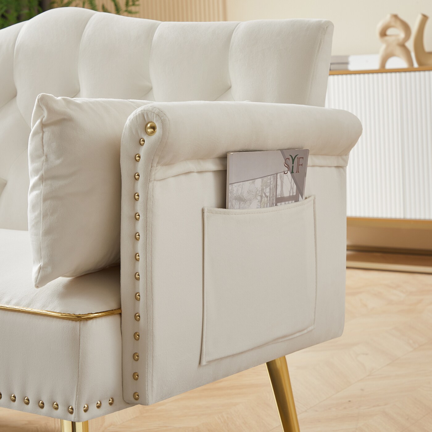 CHITA Cream and White 2-Seater Velvet Loveseat Sofa Button-Tufted ...