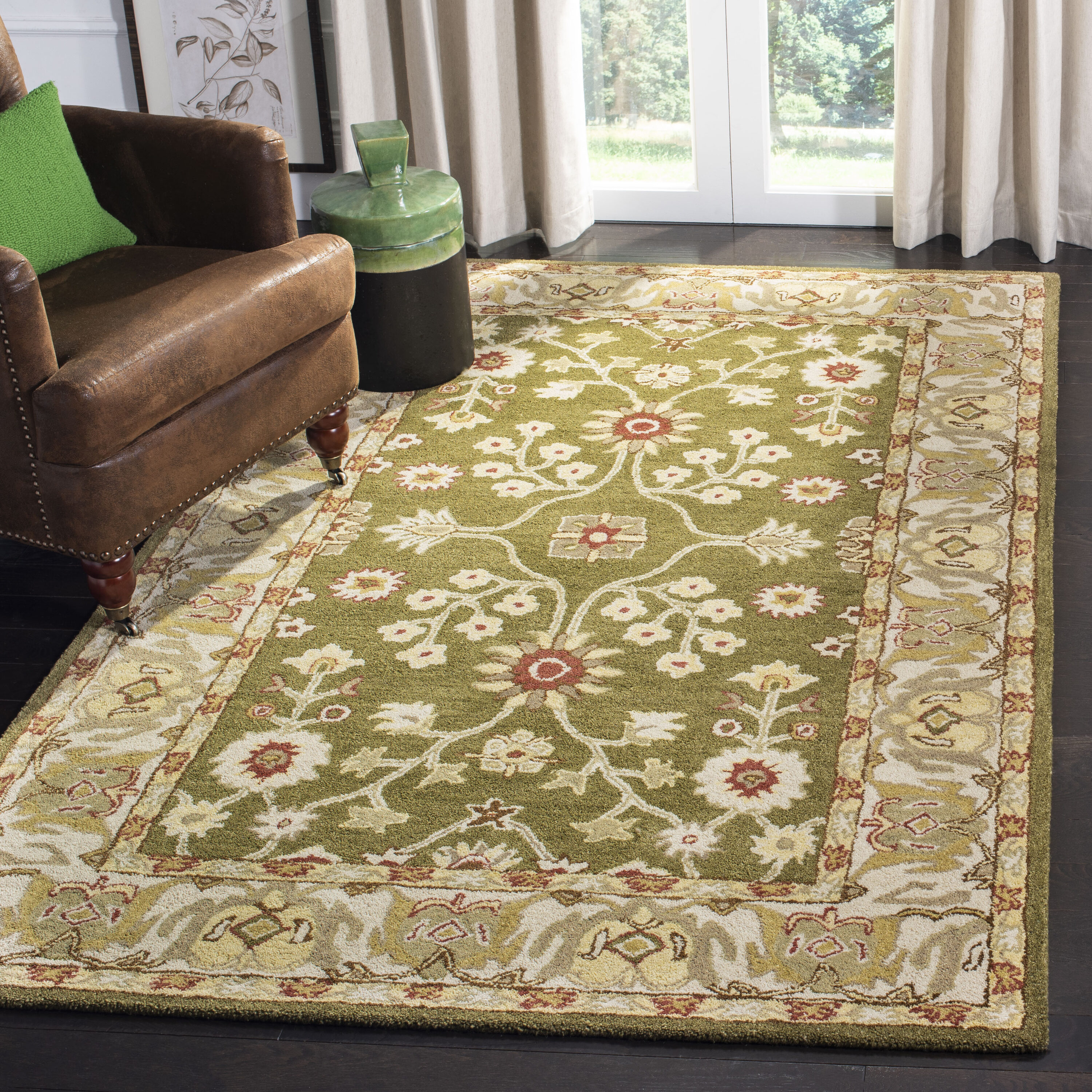  An562 Moss/Ivory Traditional 4ft x 6ft Small Rectangle Rug