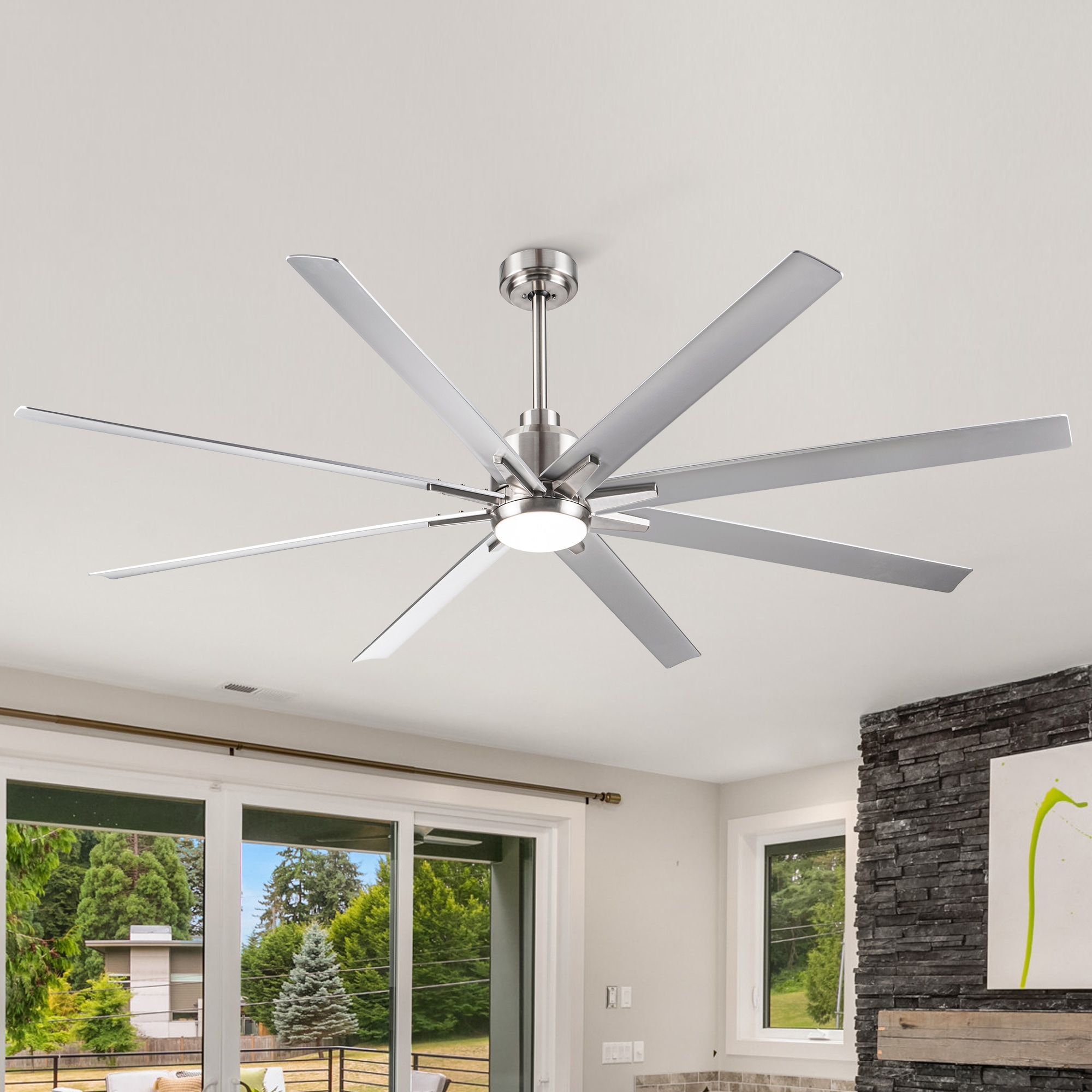 YUHAO Heekcaa 72-in Nickel with Matte Blades Color-changing Integrated LED Indoor/Outdoor Smart Ceiling Fan with Light and Remote (8-Blade) LSDC1109SN72 Sansujyuku sansujyuku.com