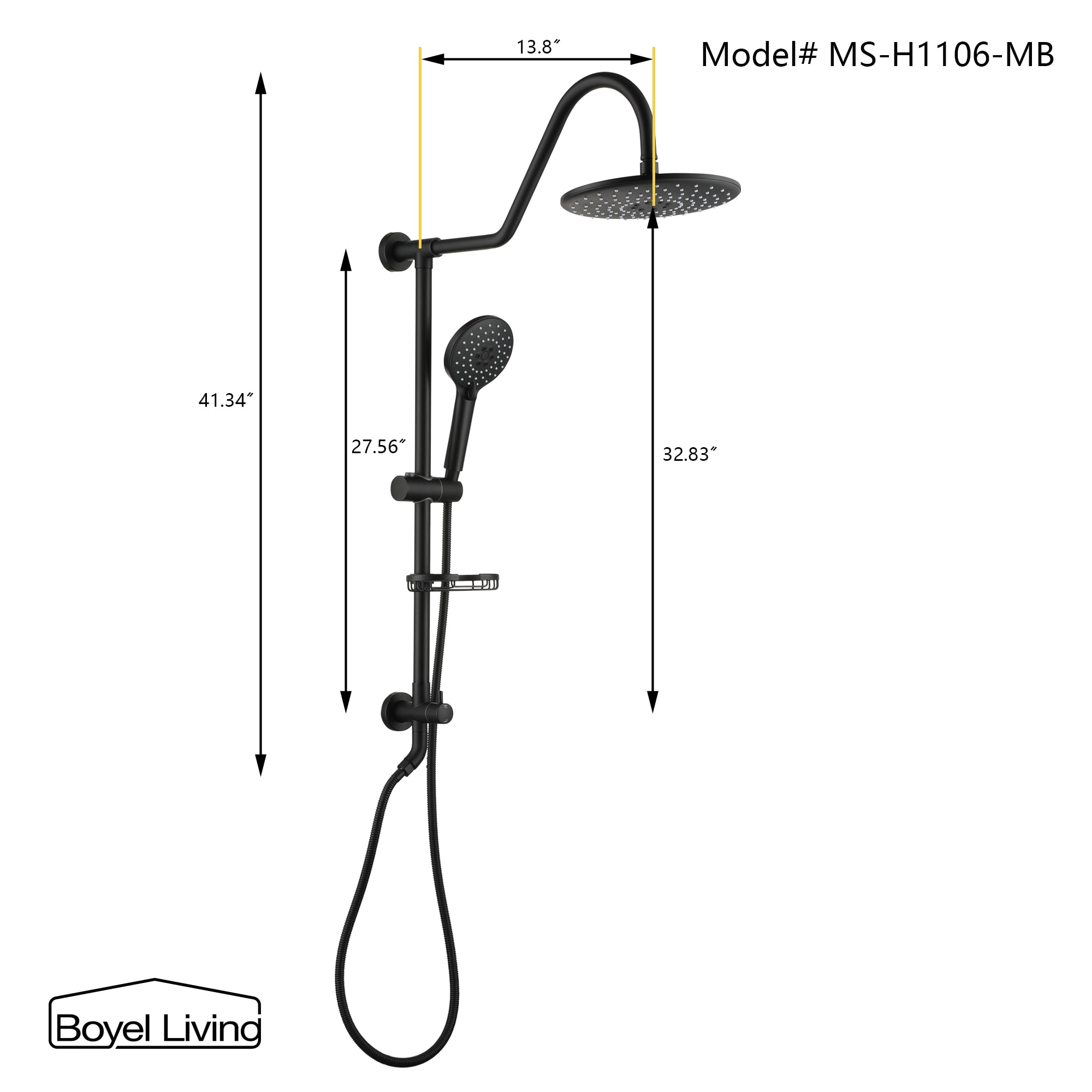 Clihome Shower System Black Dual Head Shower Faucet Bar System with 2-way  Diverter in the Shower Systems department at