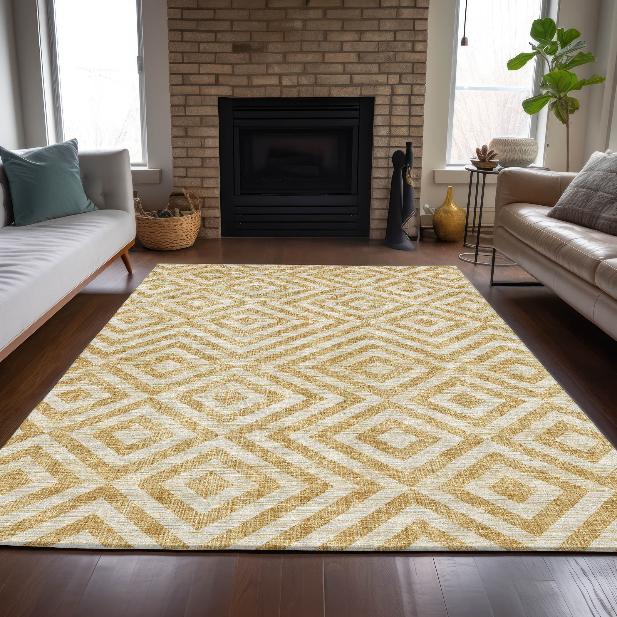 Addison Rugs ACN733GO5X8 Chantille ACN733GO 5 x 7 (ft) Polyester Gold Rectangular Indoor/Outdoor Geometric Machine washable Area rug