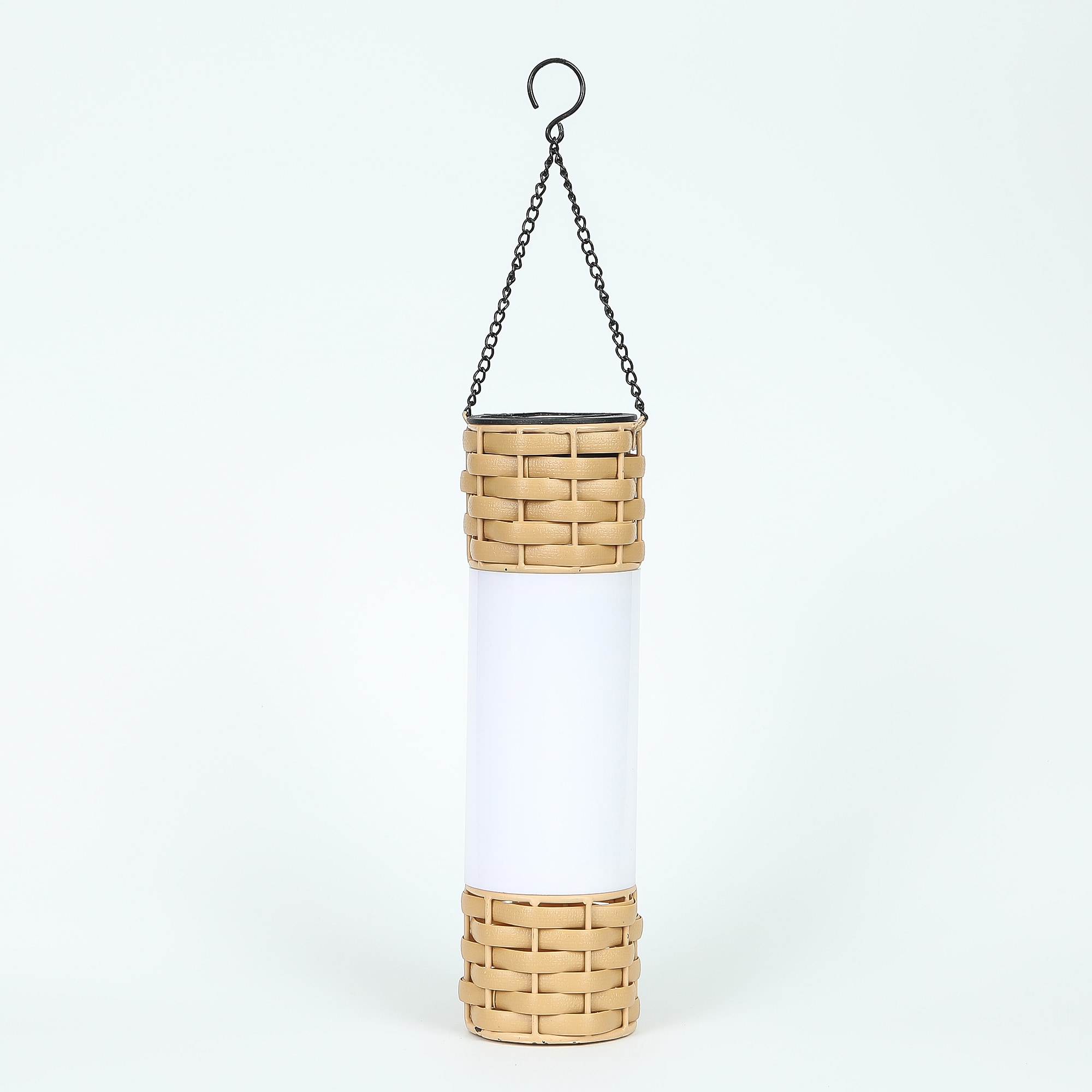 LuxenHome WHSL462 3-in x 15.7-in White, brown Metal Solar Outdoor Decorative Lantern